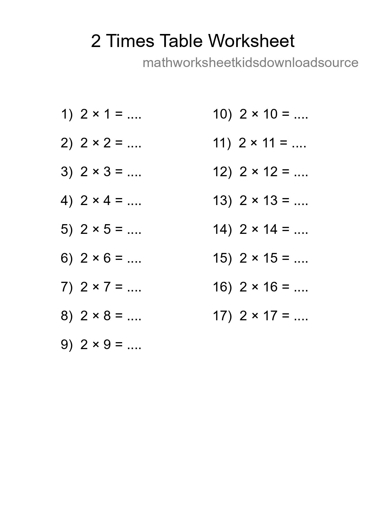 2 Times Table Worksheet For Grade 2 - Part 152