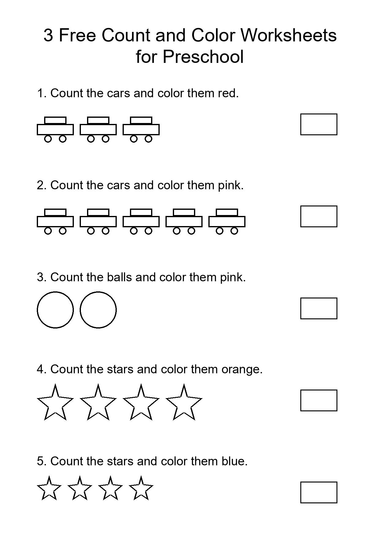 3 Free Count and Color Worksheets for Preschool