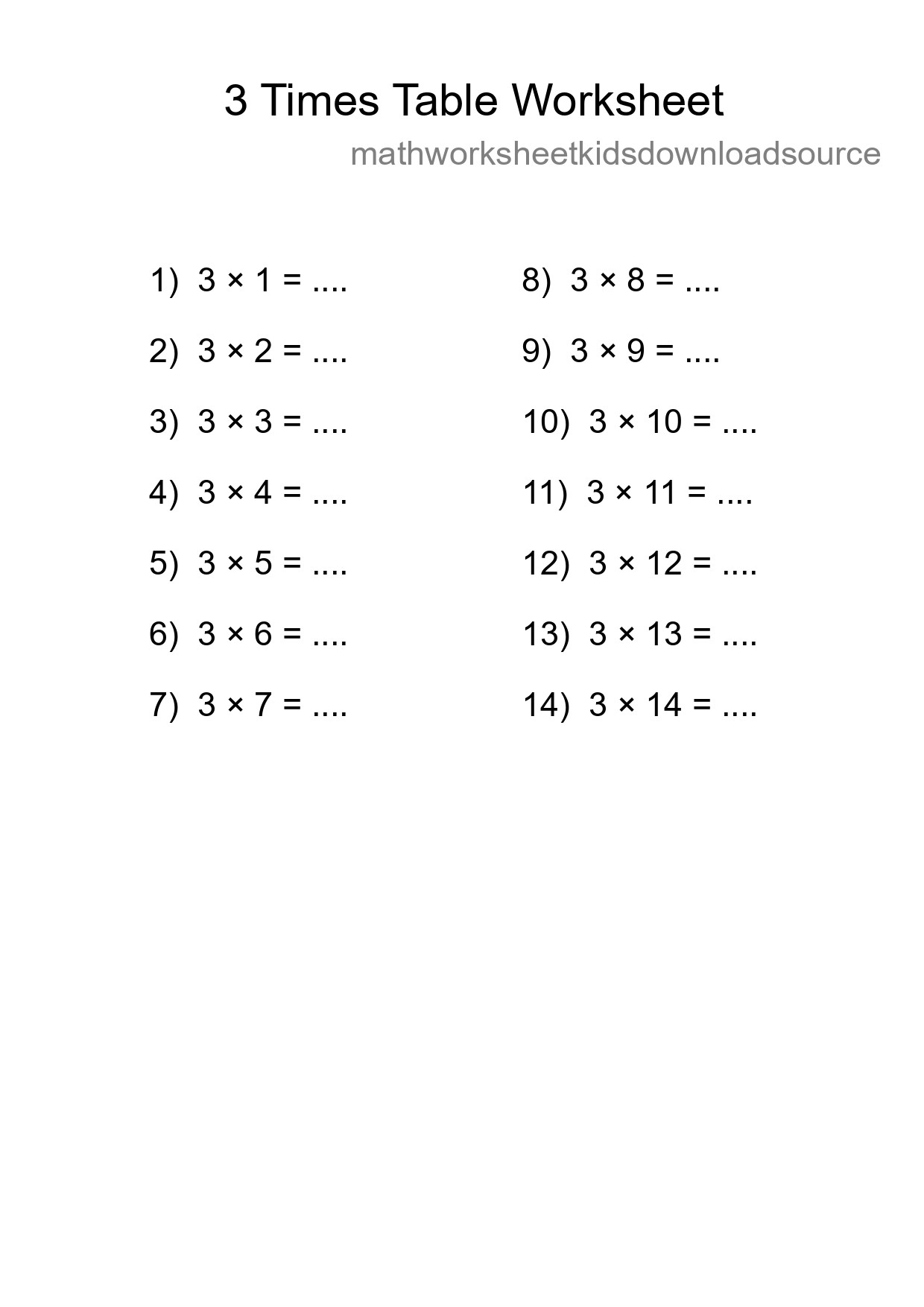 3 Times Table Worksheet For Grade 2 - Part 86