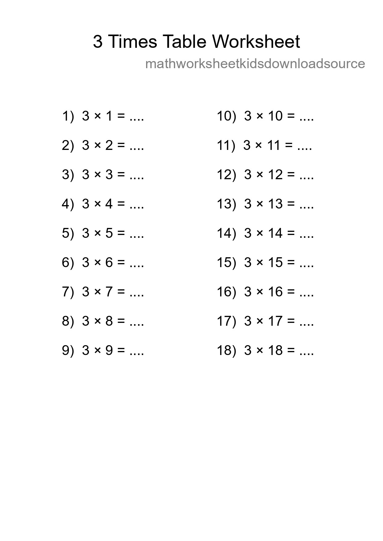 3 Times Table Worksheet For Grade 2 With Answers - Part 53