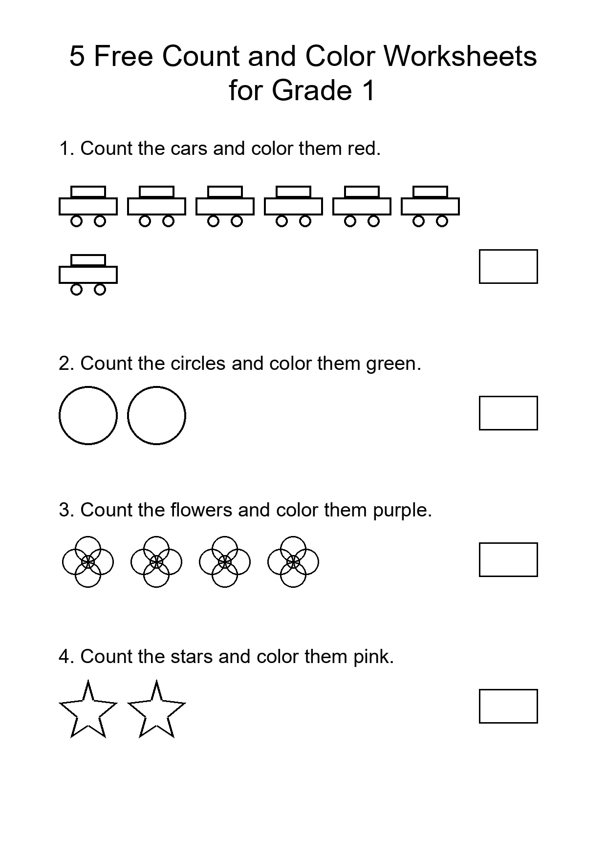 5 Free Count and Color Worksheets for Grade 1