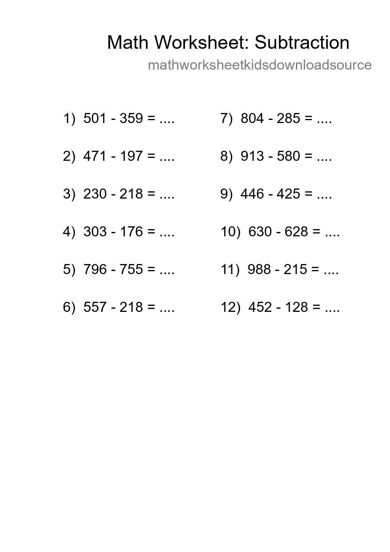 Free 12 Subtraction Math Worksheet For Grade 5 With Answers - Part 8