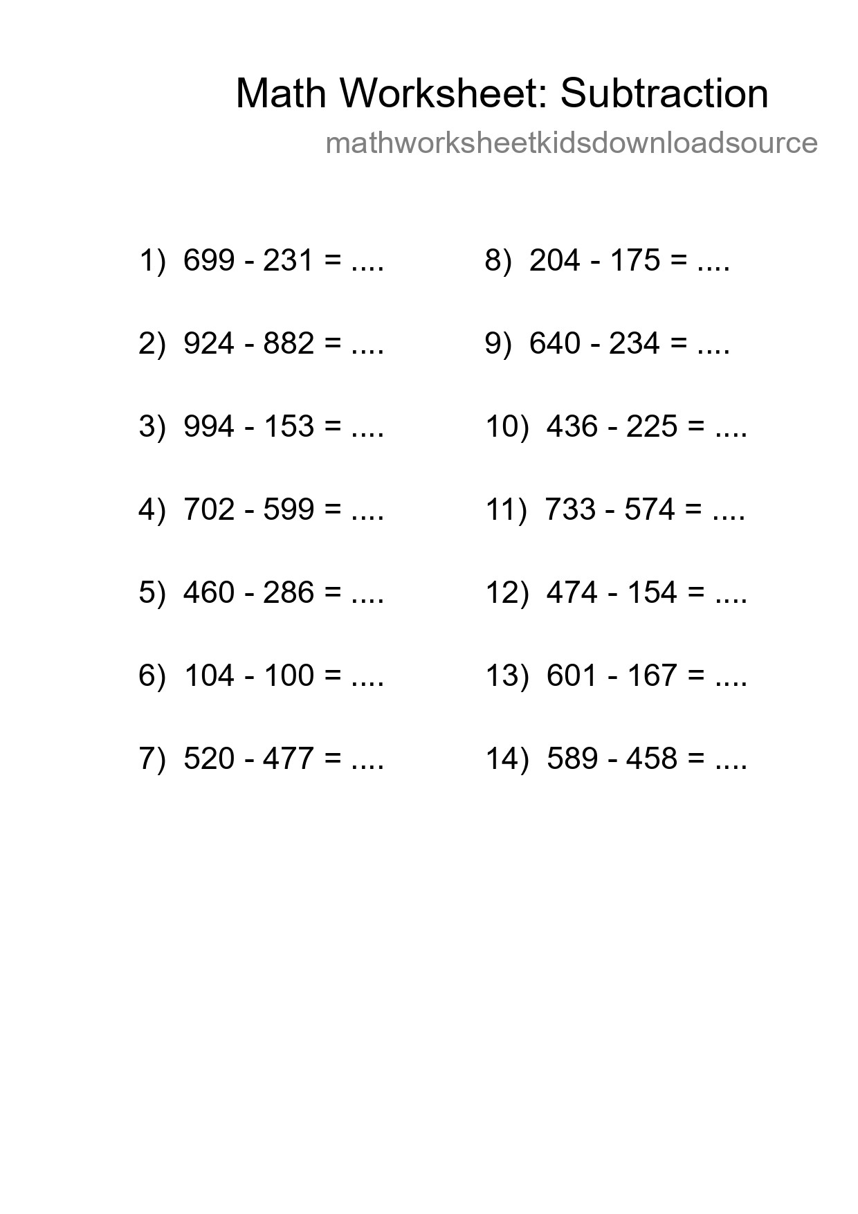 Free 14 Subtraction Math Worksheet For Grade 5 - Part 217