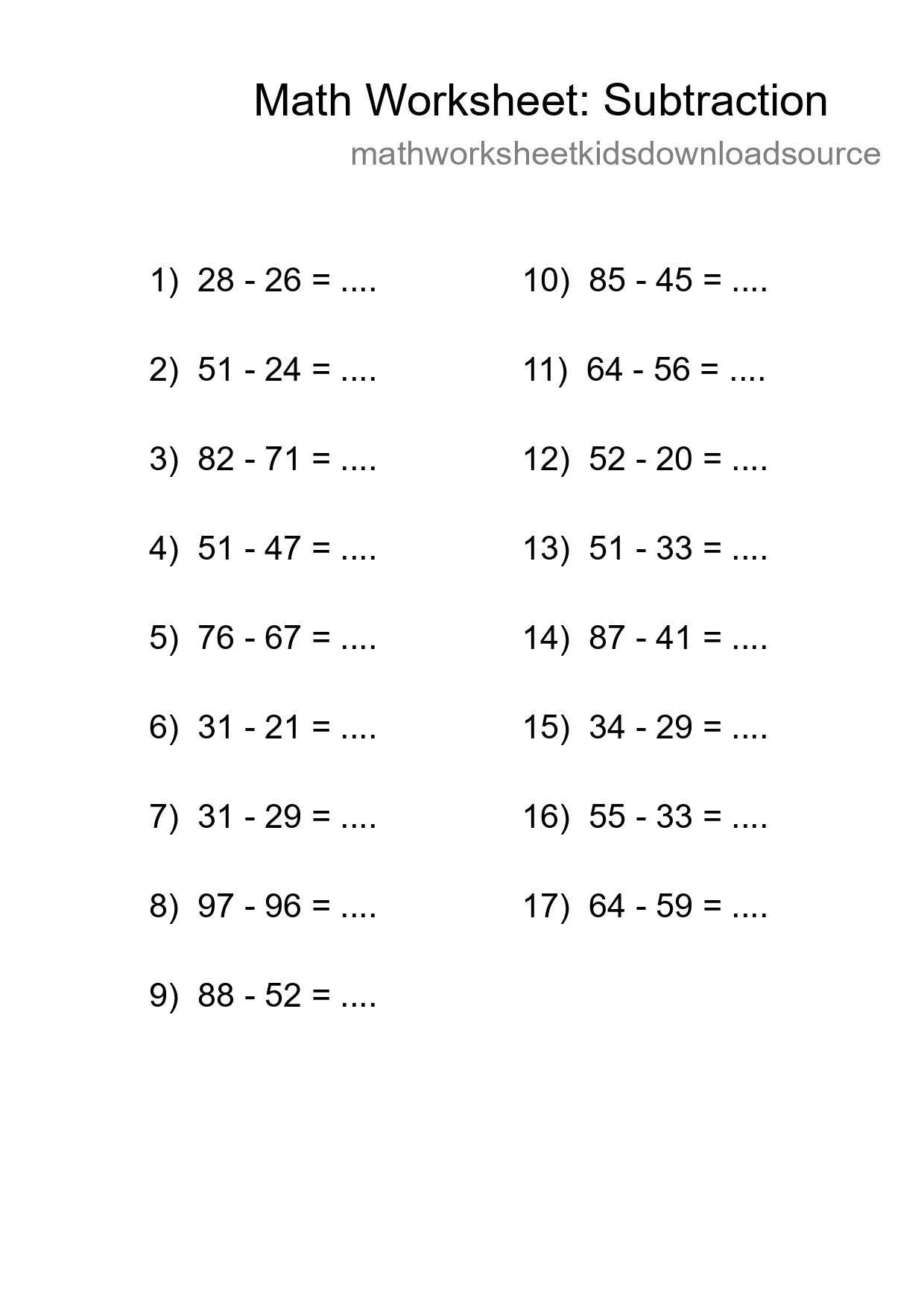 Free 17 Subtraction Math Worksheet For Grade 3 - Part 74