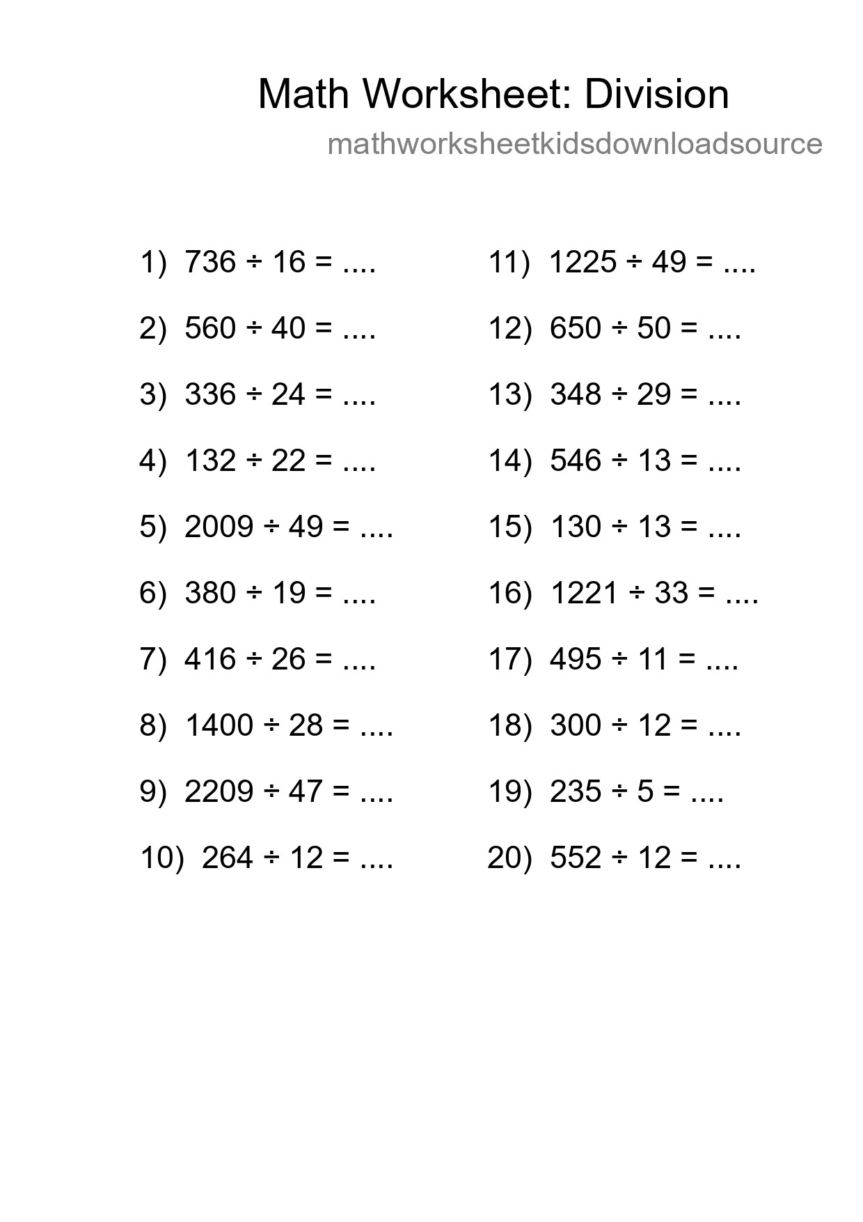 Free 20 Division Math Worksheet For Grade 2 With Answers - Part 26