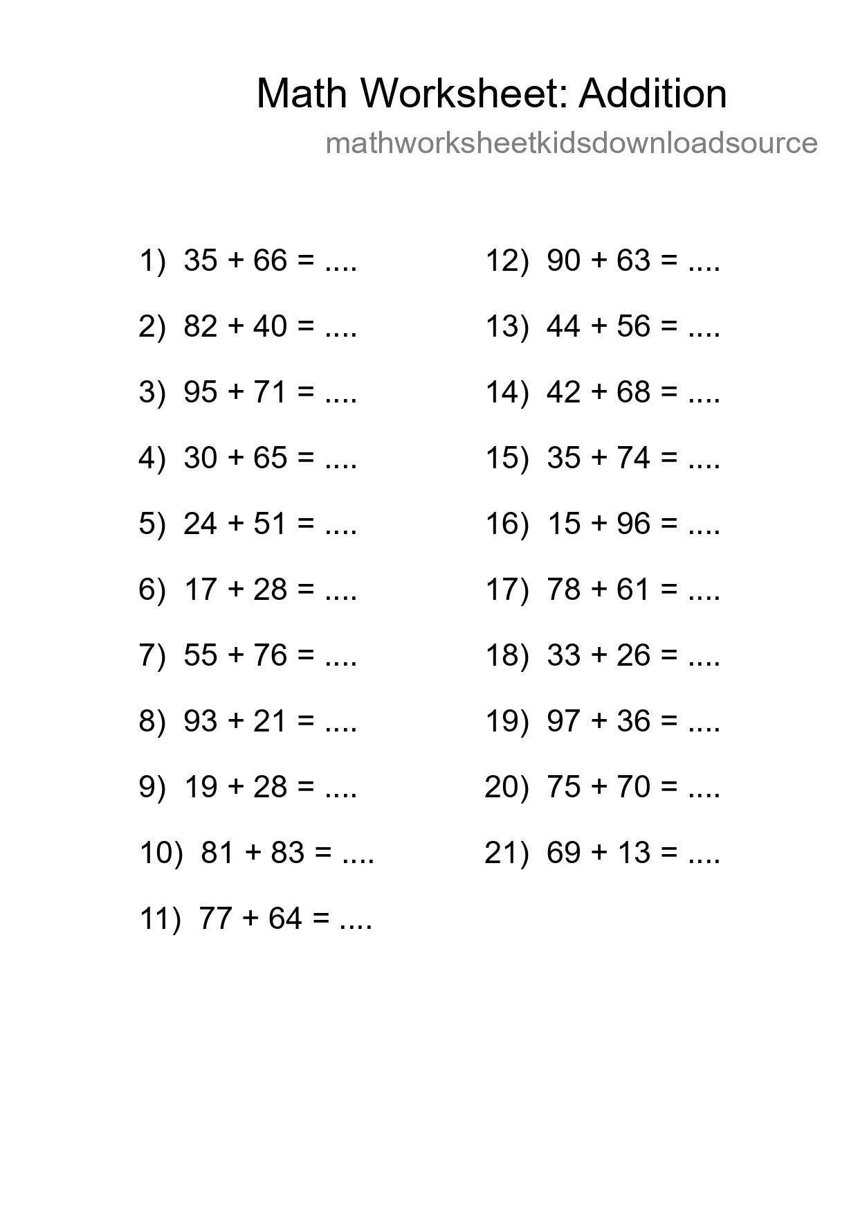 Free 21 Addition Math Worksheet For Grade 3 - Part 100