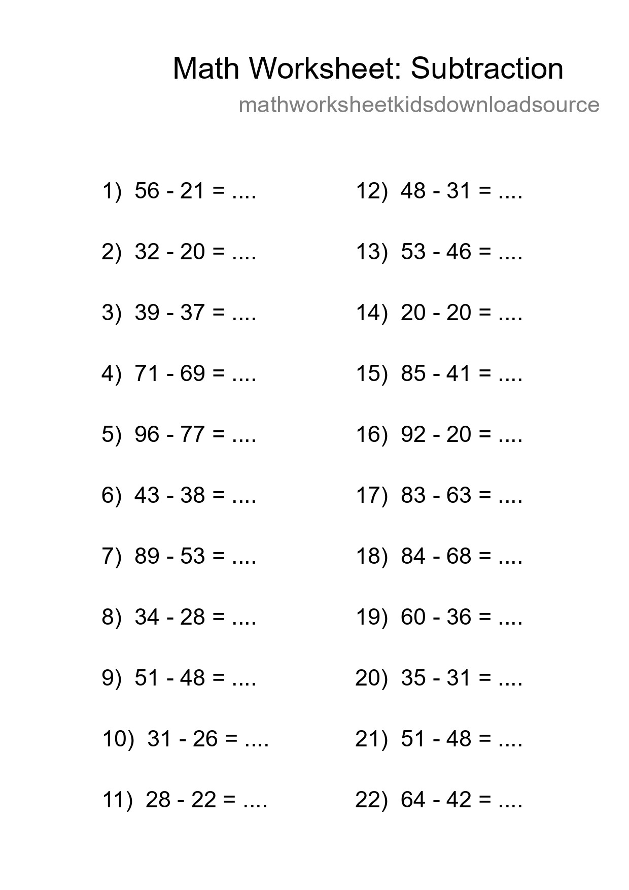 Free 22 Subtraction Math Worksheet For Grade 3 - Part 41