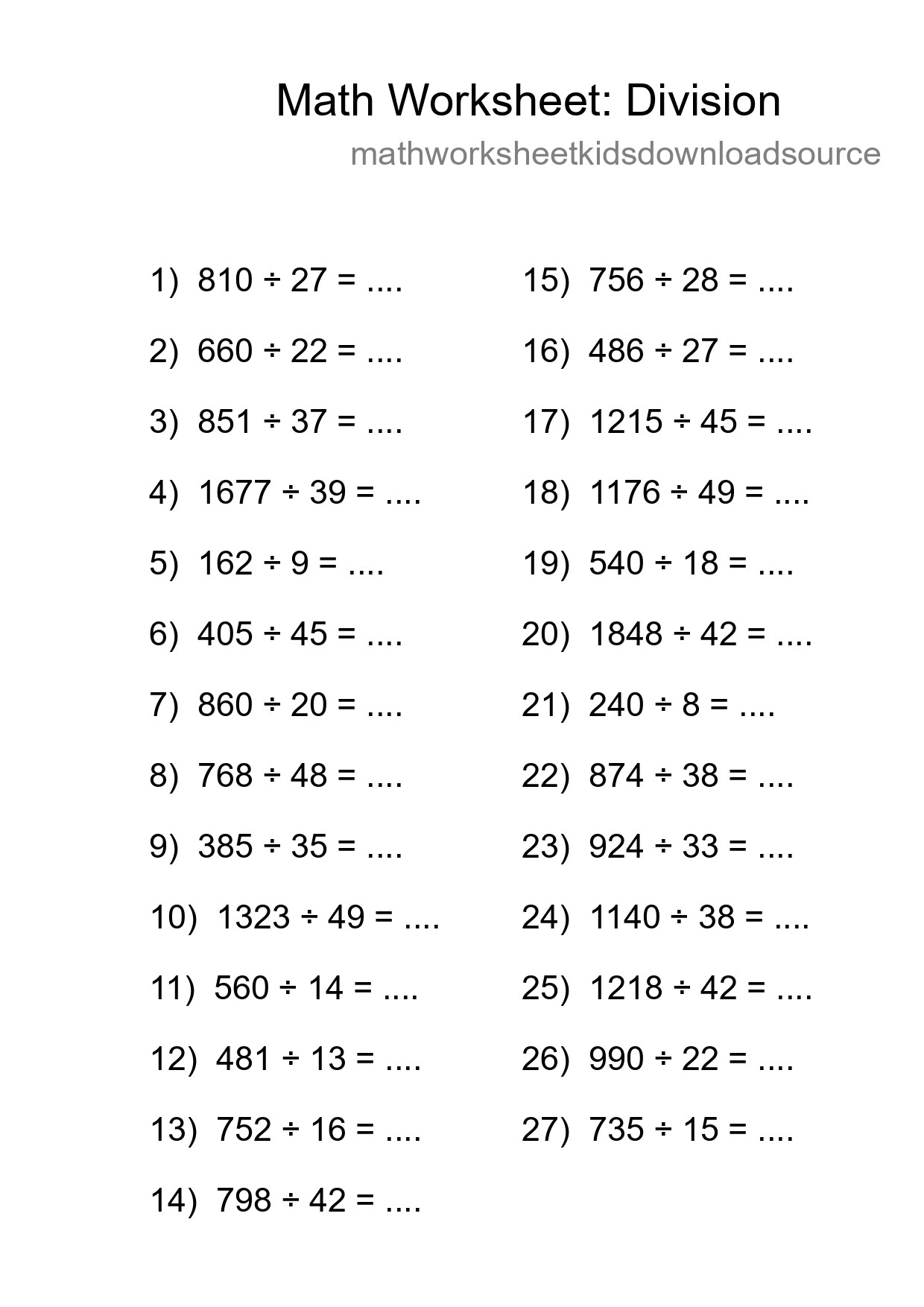 Free 27 Division Math Worksheet For Grade 2 With Answers - Part 48