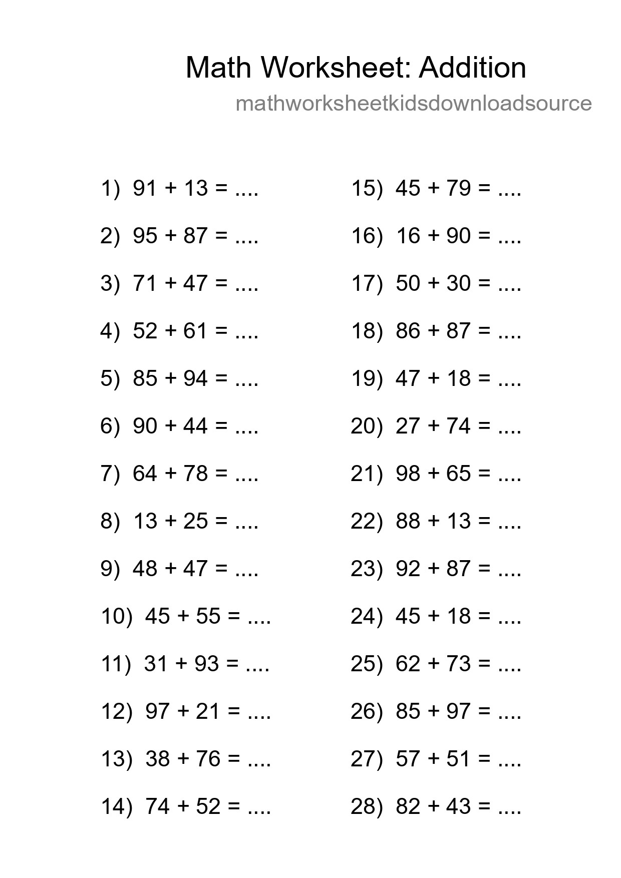 Free 28 Addition Math Worksheet For Grade 3 With Answers - Part 45