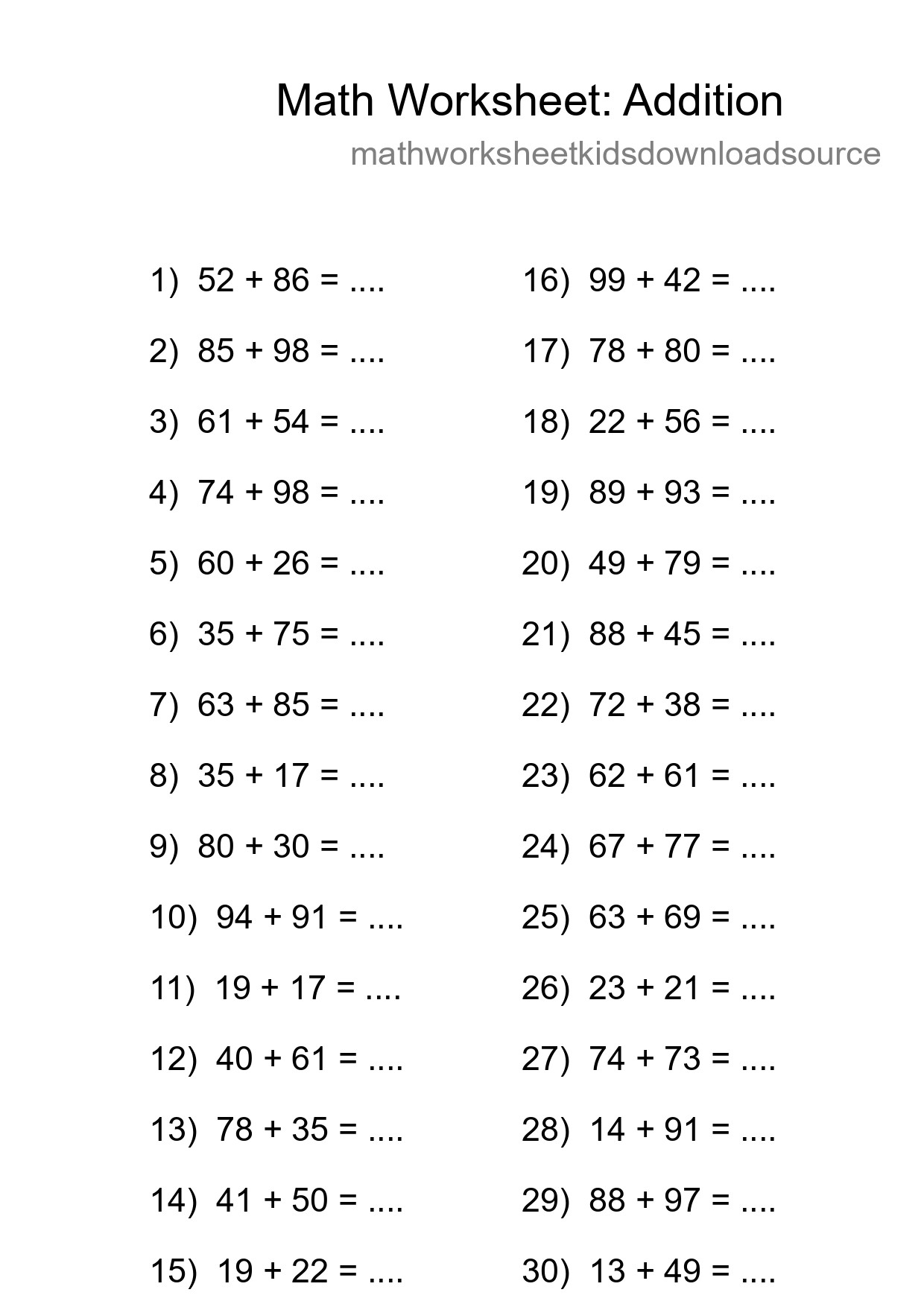 Free 30 Addition Math Worksheet For Grade 3 - Part 166