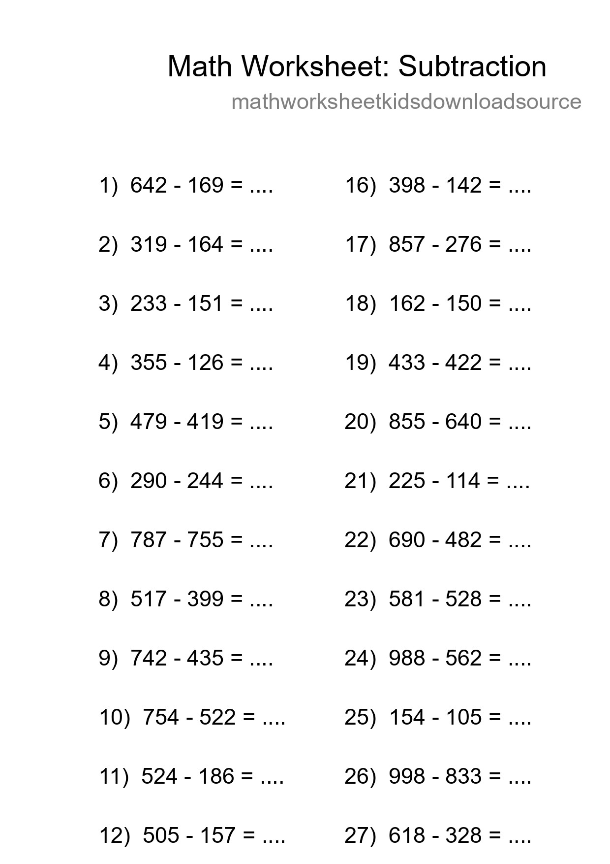 Free 30 Subtraction Math Worksheet For Grade 5 - Part 228