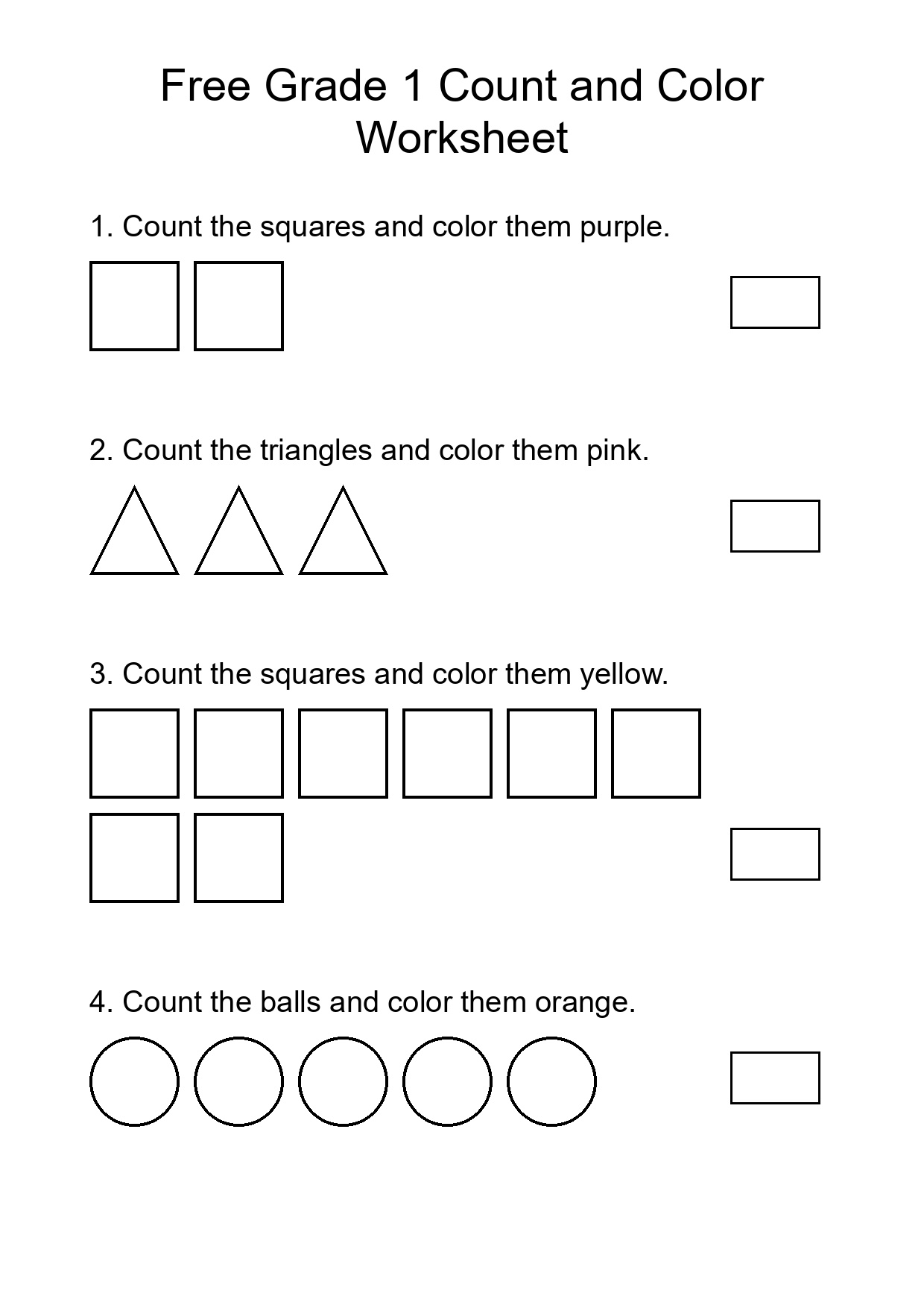 Free Grade 1 Count and Color Worksheet