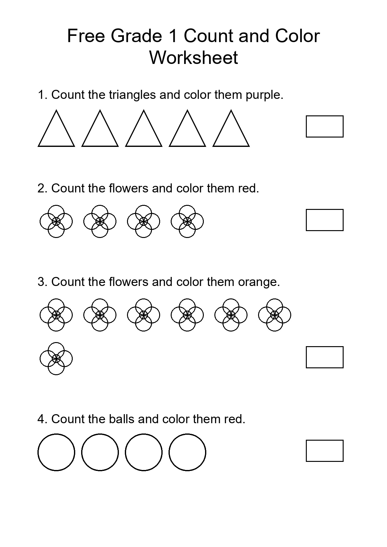 Free Grade 1 Count and Color Worksheet