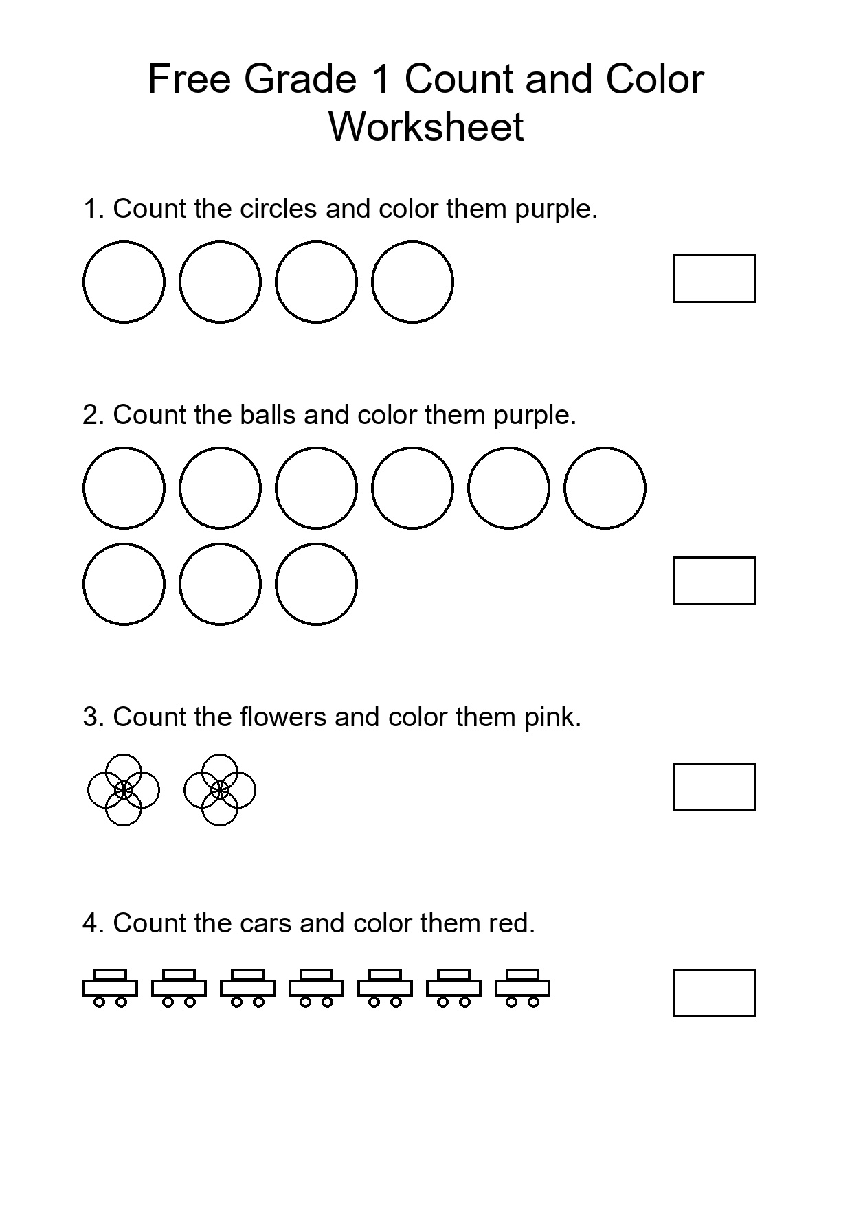 Free Grade 1 Count and Color Worksheet