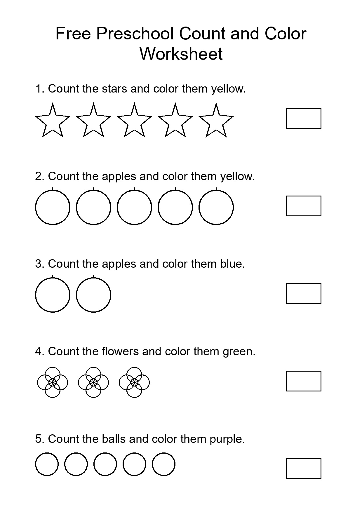 Free Preschool Count and Color Worksheet