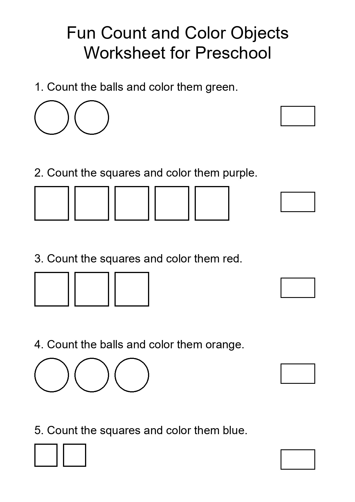 Fun Count and Color Objects Worksheet for Preschool