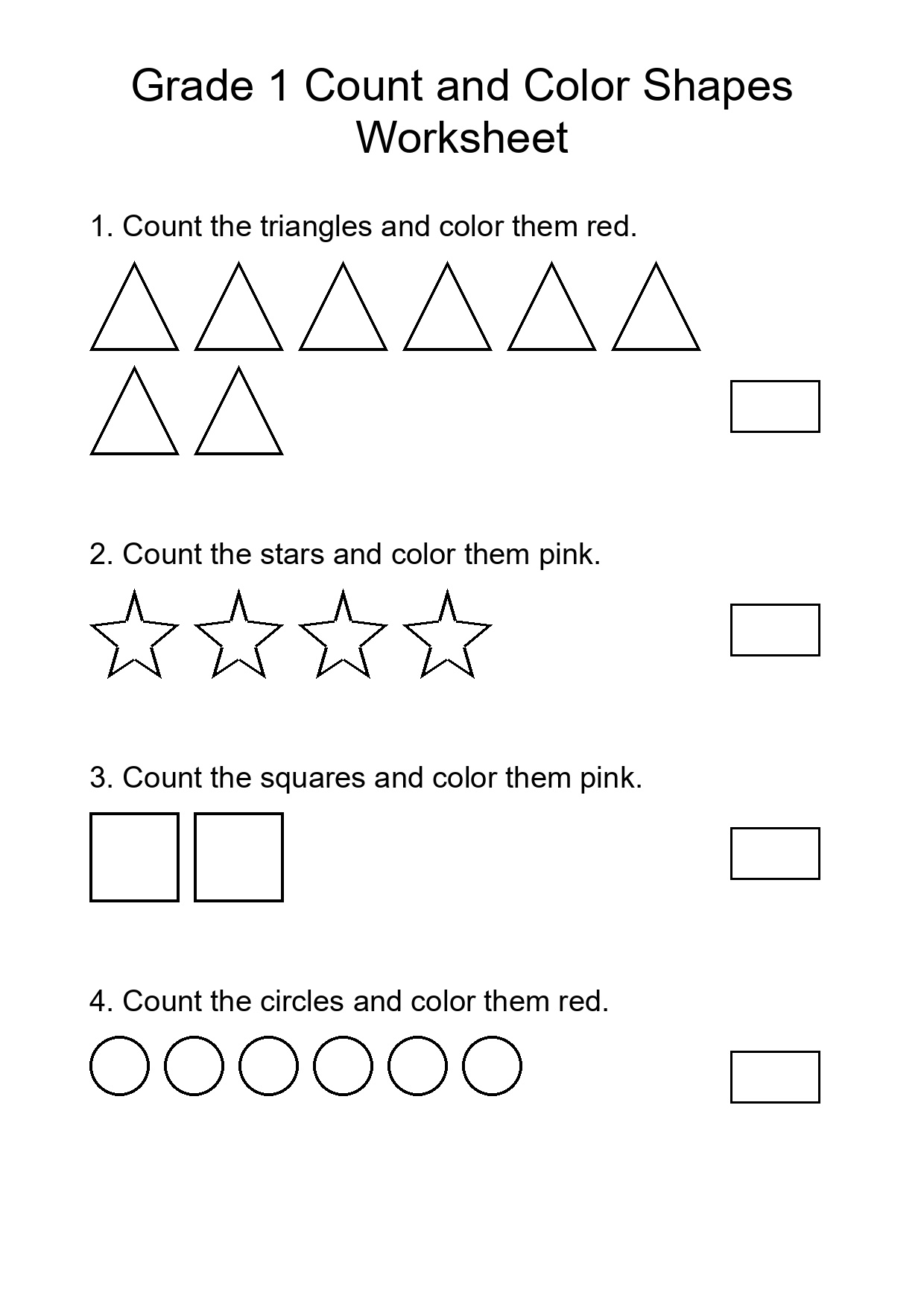 Grade 1 Count and Color Shapes Worksheet