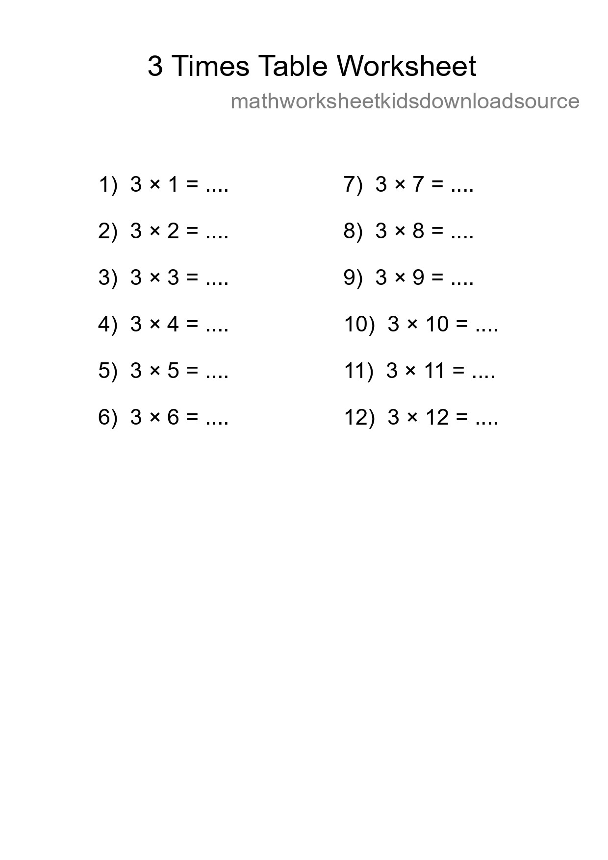 Grade 2 Multiplication Table 3 Practice - Part 229