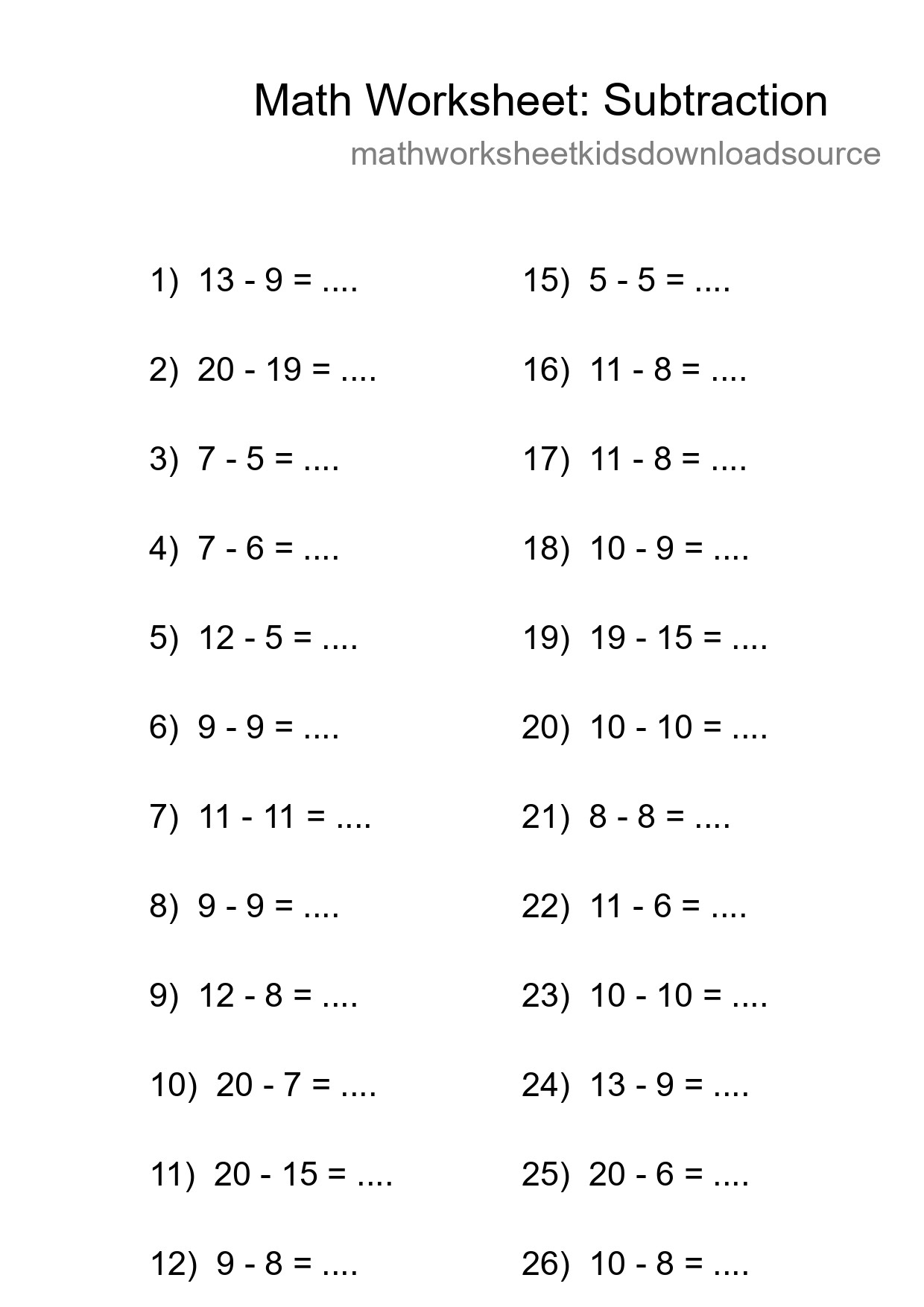 Grade 2 Subtraction Practice Worksheet (28 Problems) - Part 206