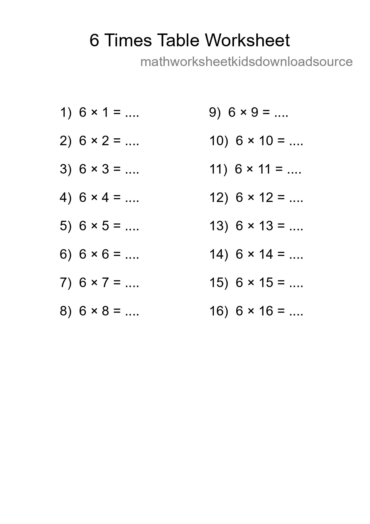 Grade 3 Multiplication Table 6 Practice - Part 75