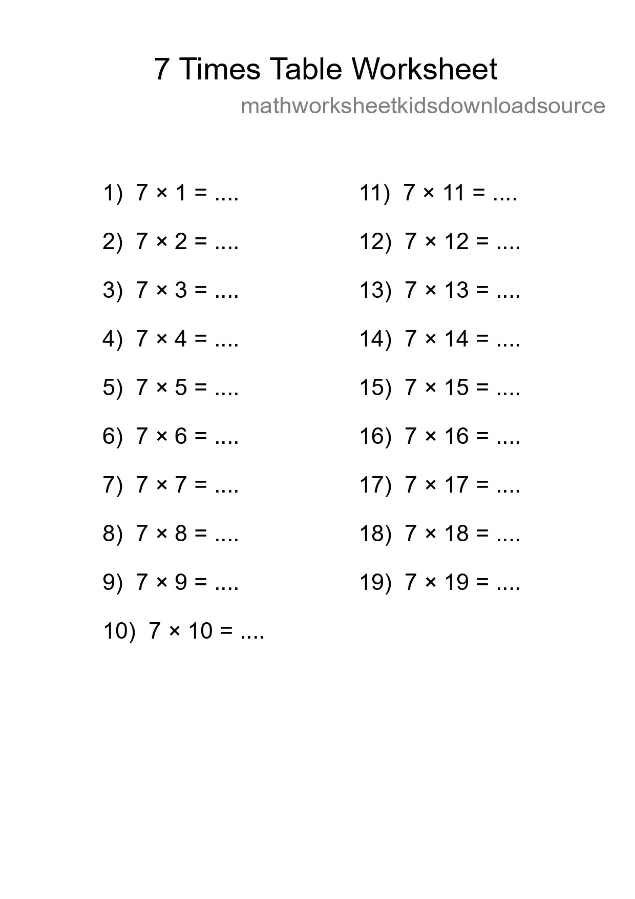 Grade 3 Multiplication Table 7 Practice - Part 207
