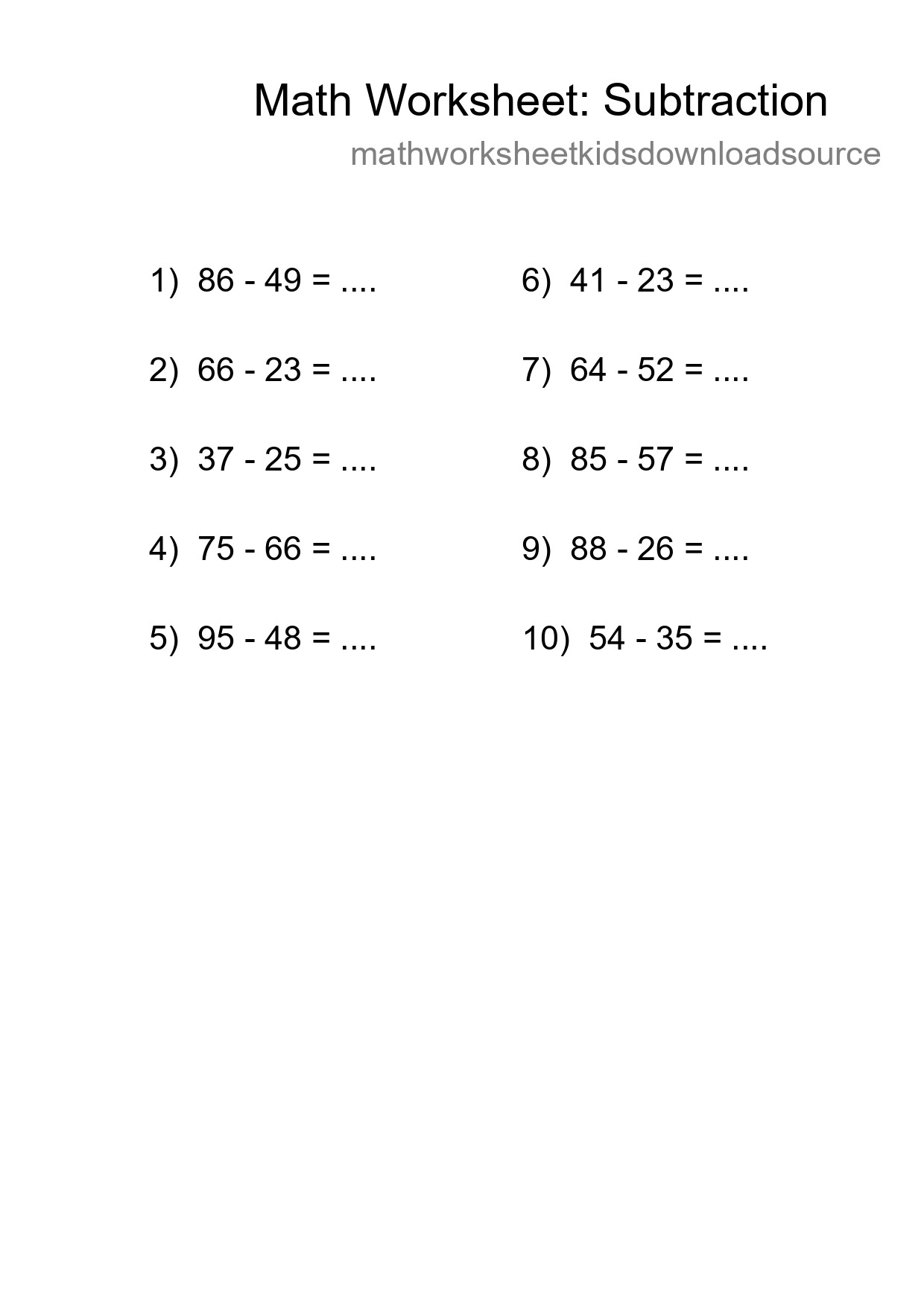 Grade 3 Subtraction Practice Worksheet (10 Problems) - Part 118
