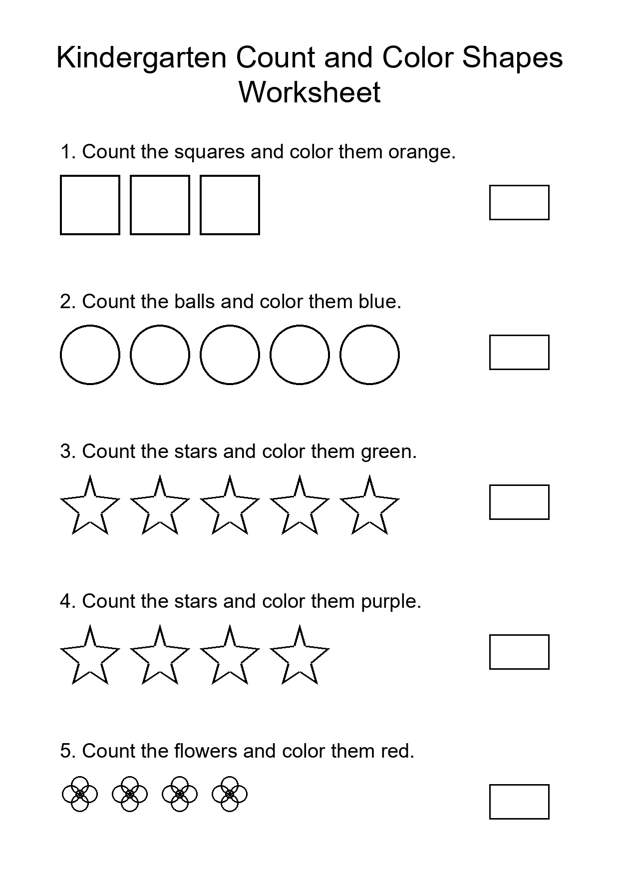 Kindergarten Count and Color Shapes Worksheet