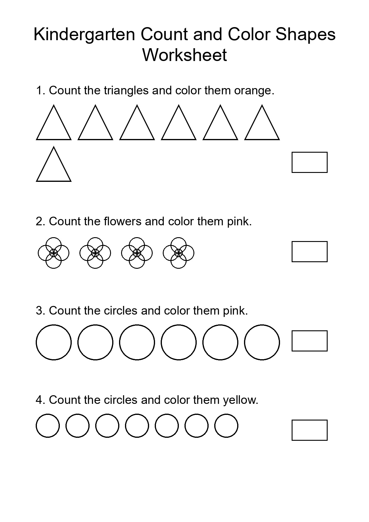 Kindergarten Count and Color Shapes Worksheet