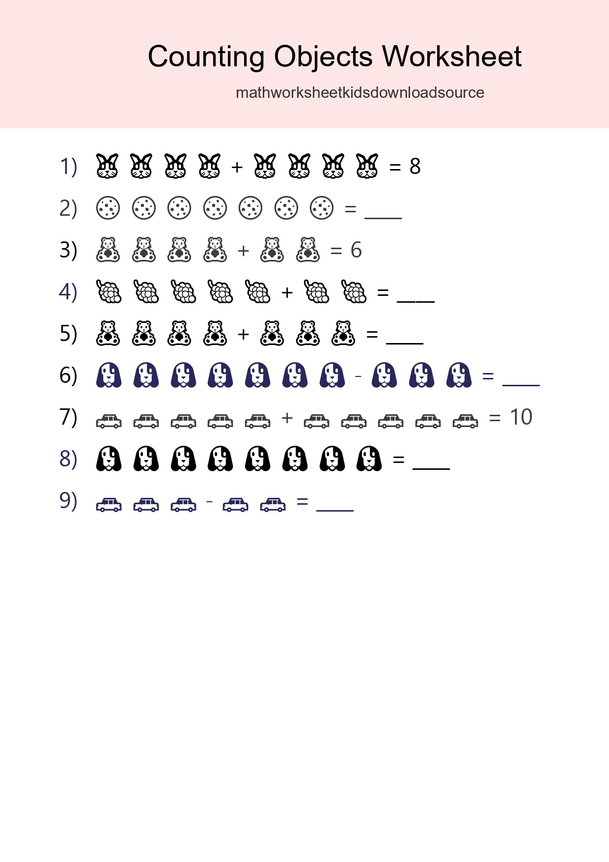 Kindergarten Count The Objects Worksheet - Part 3