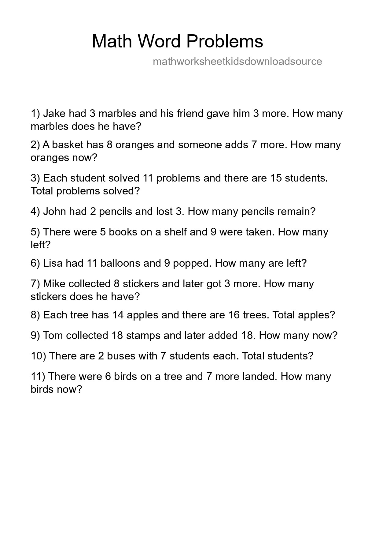 Math Word Problem Worksheet