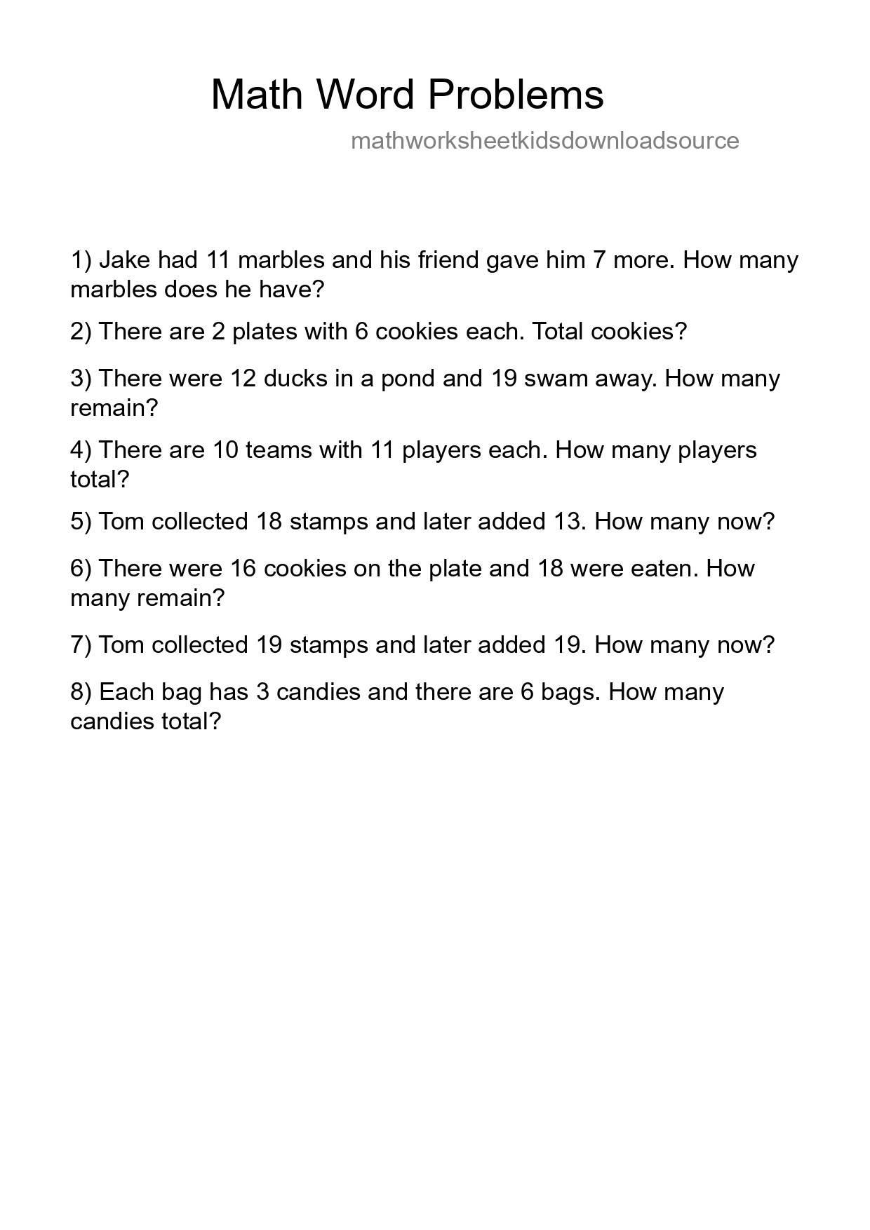 Math Word Problem Worksheet