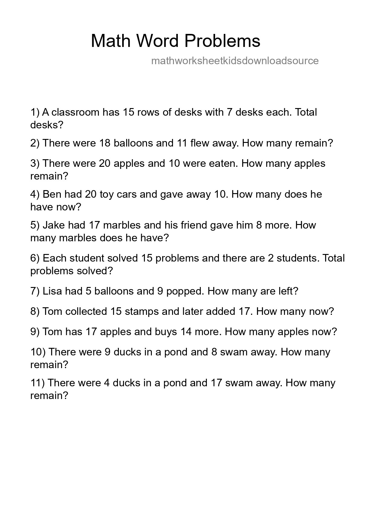 Math Word Problem Worksheet