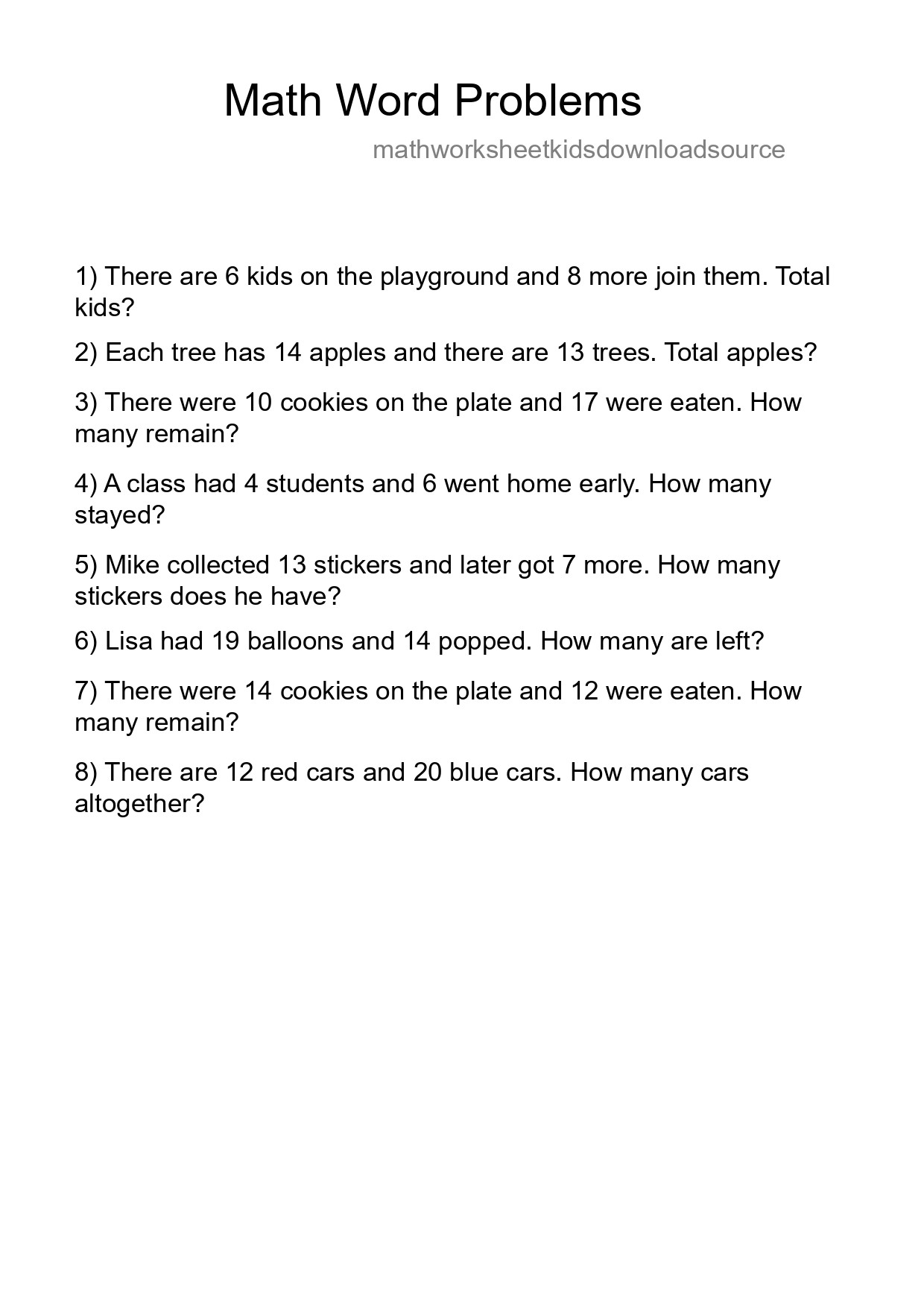 Math Word Problem Worksheet