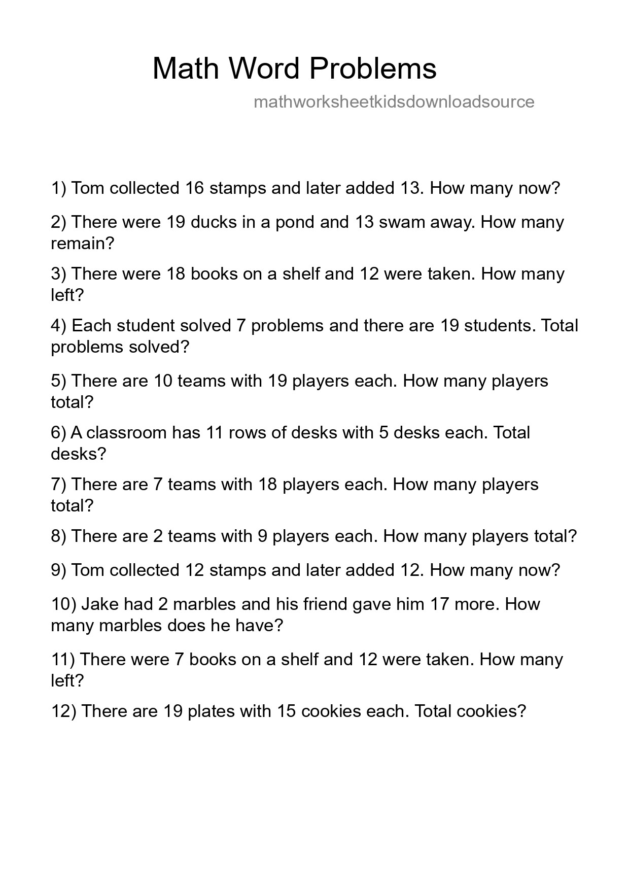 Math Word Problem Worksheet