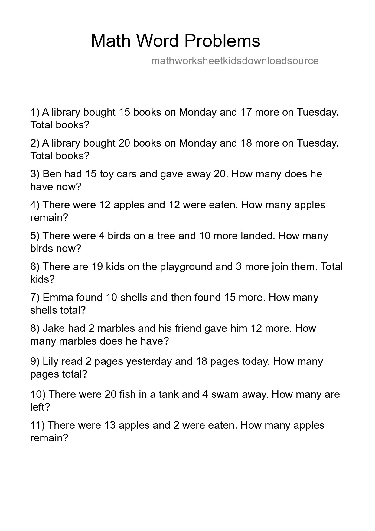 Math Word Problem Worksheet