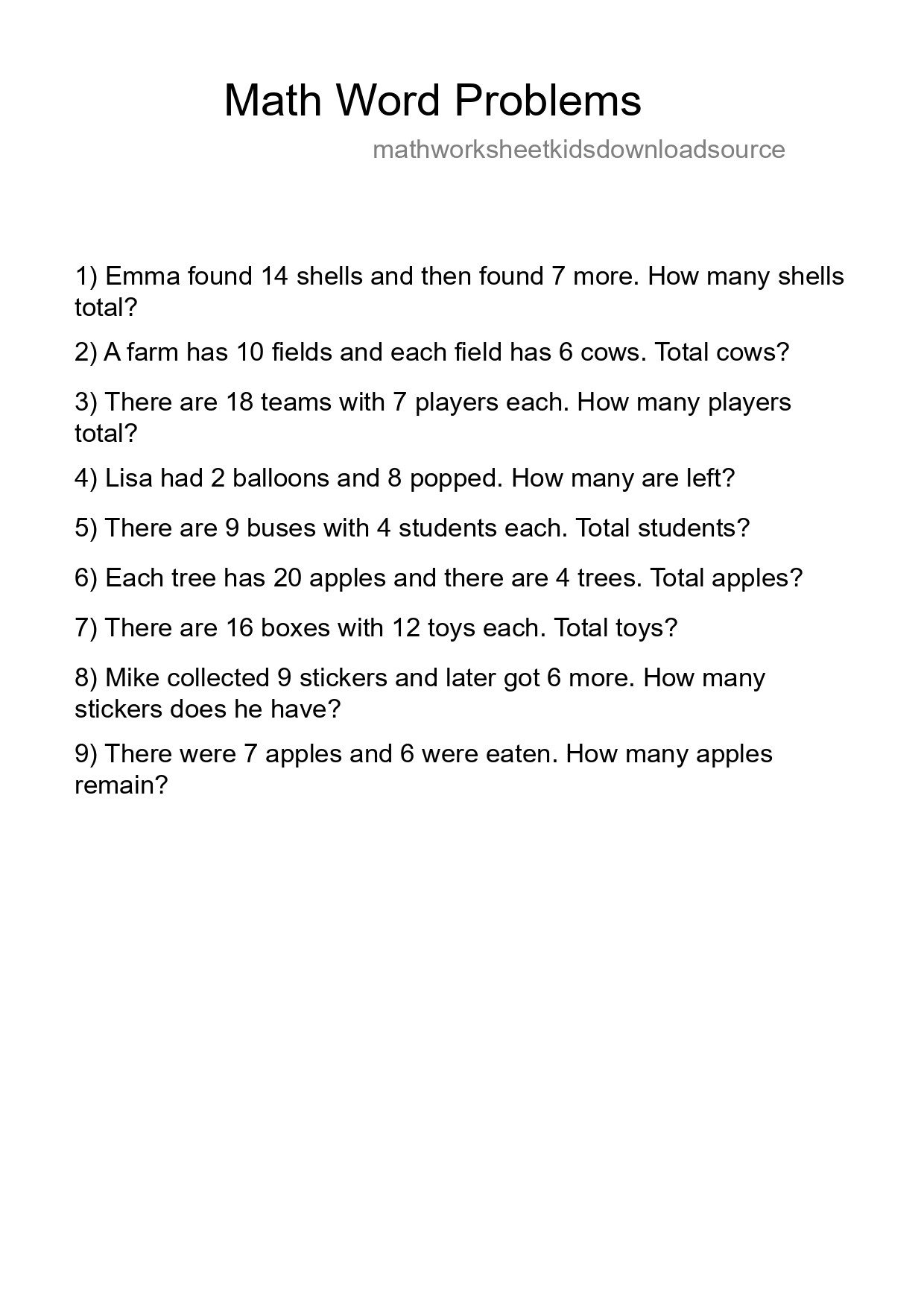 Math Word Problem Worksheet