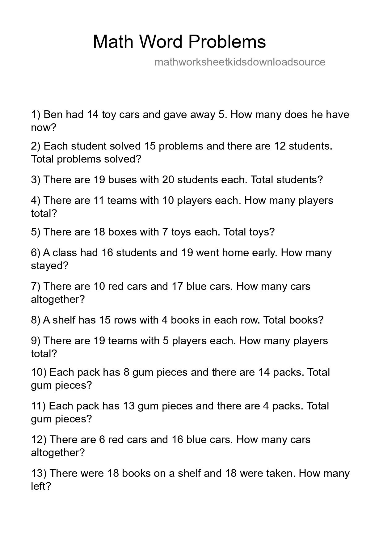 Math Word Problem Worksheet