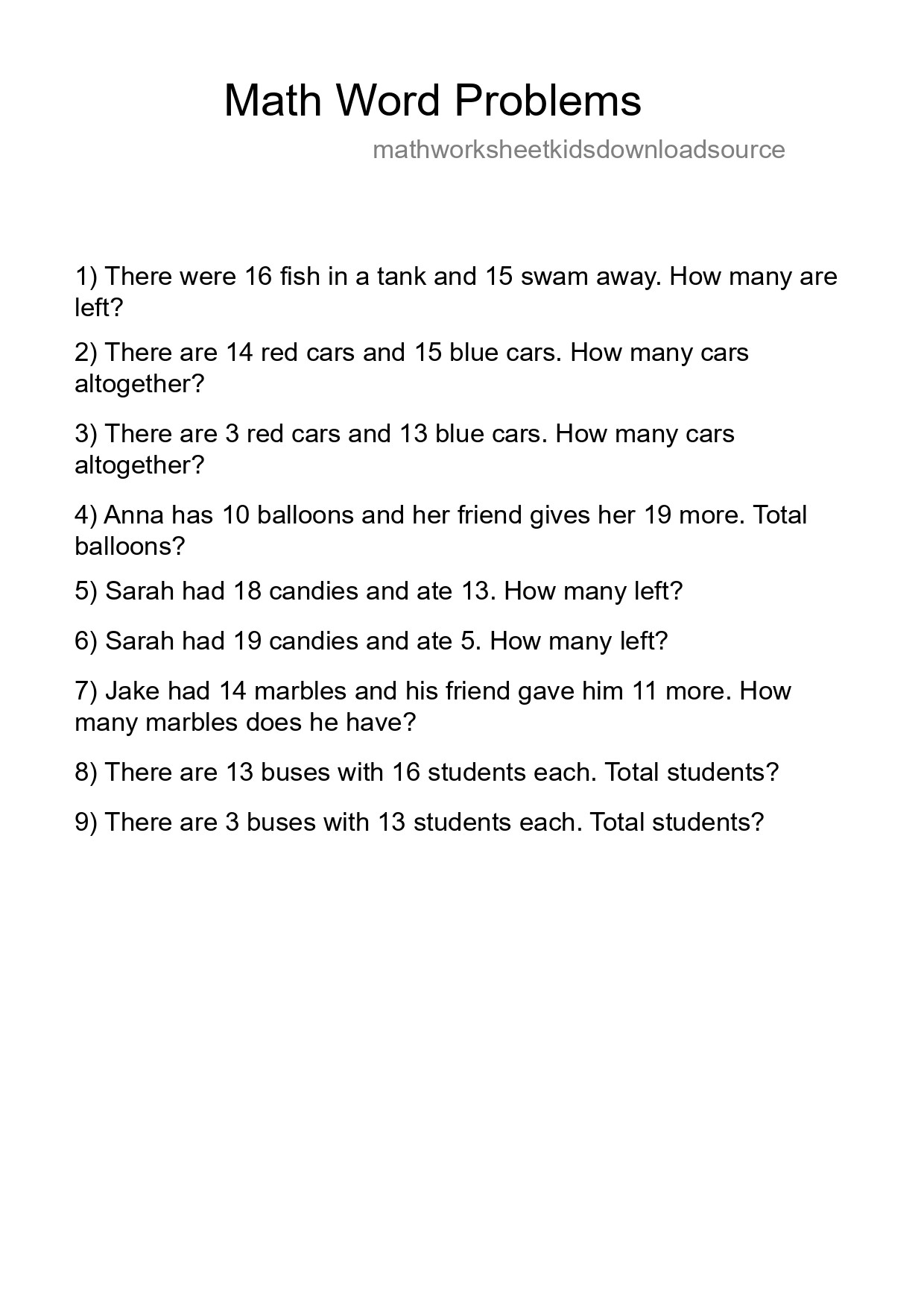 Math Word Problem Worksheet