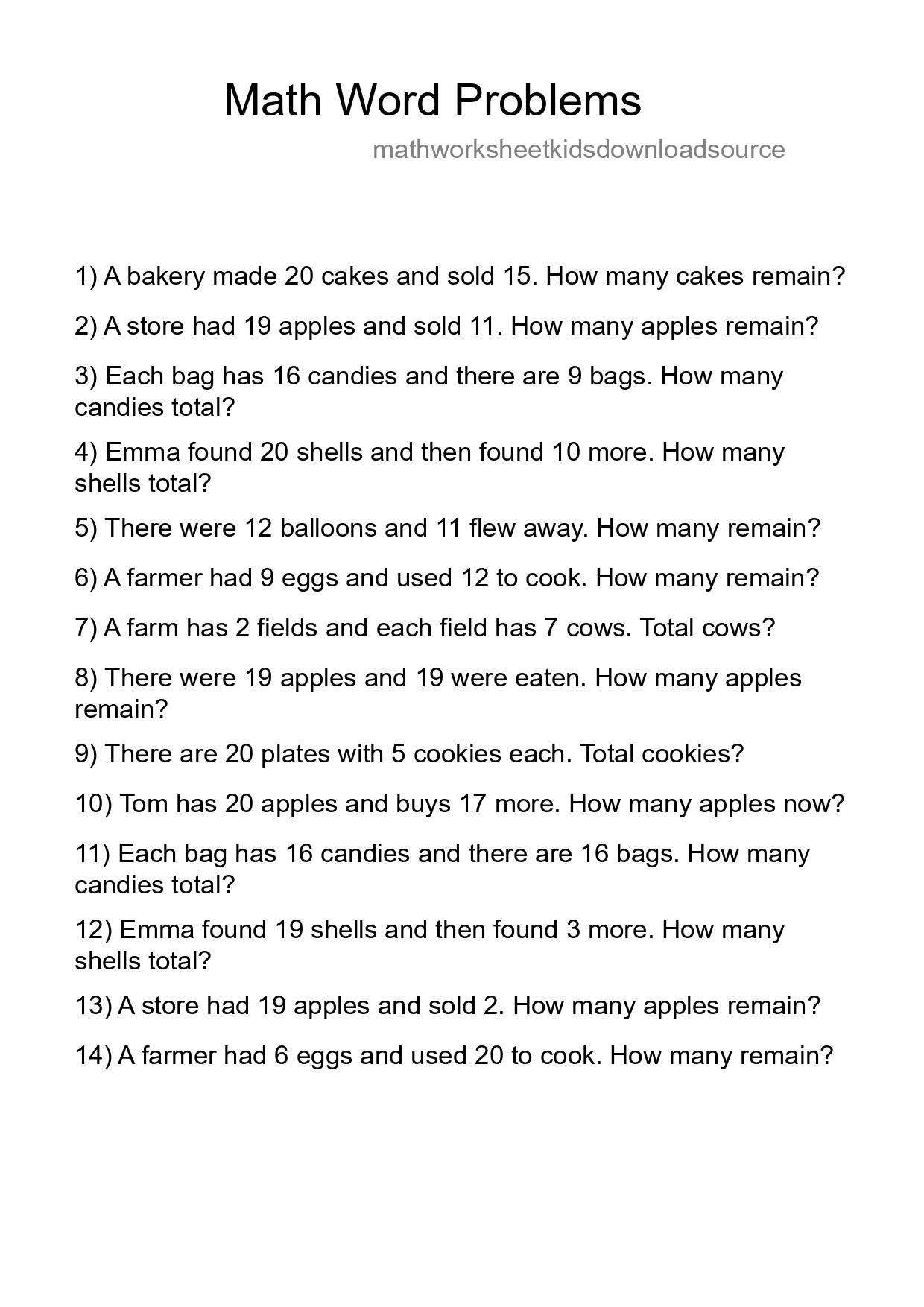 Math Word Problem Worksheet