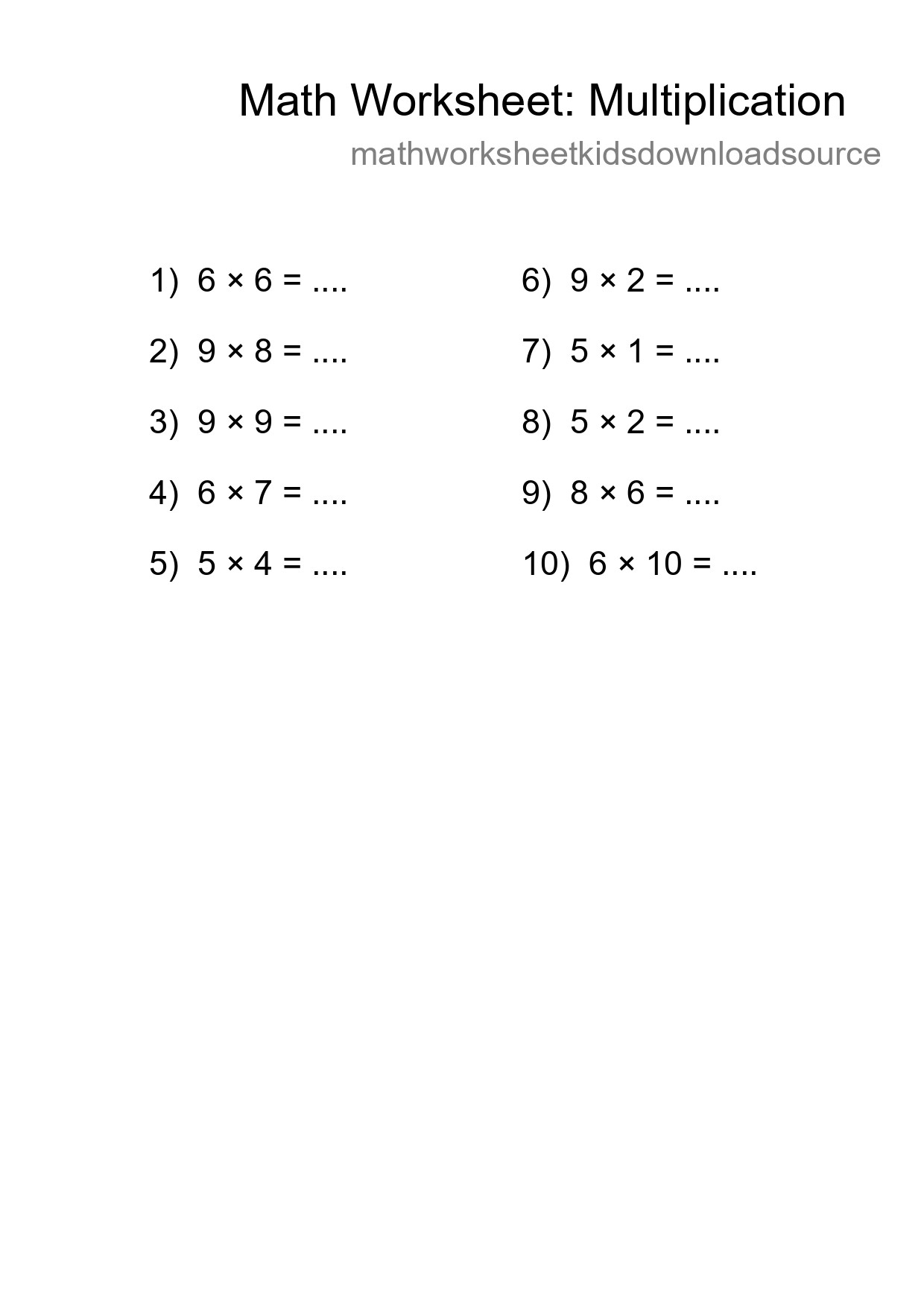 Printable Free 10 Multiplication Math Worksheet For Grade 1 - Part 183
