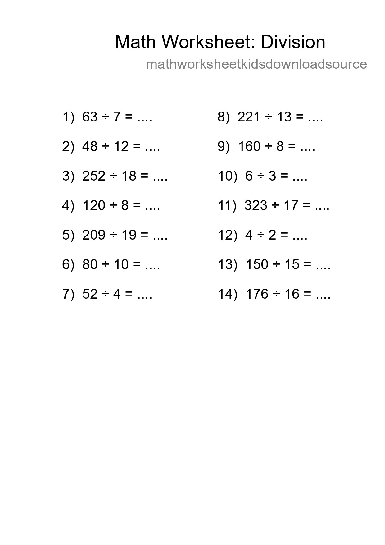 Printable Free 14 Division Math Worksheet For Grade 2 - Part 169