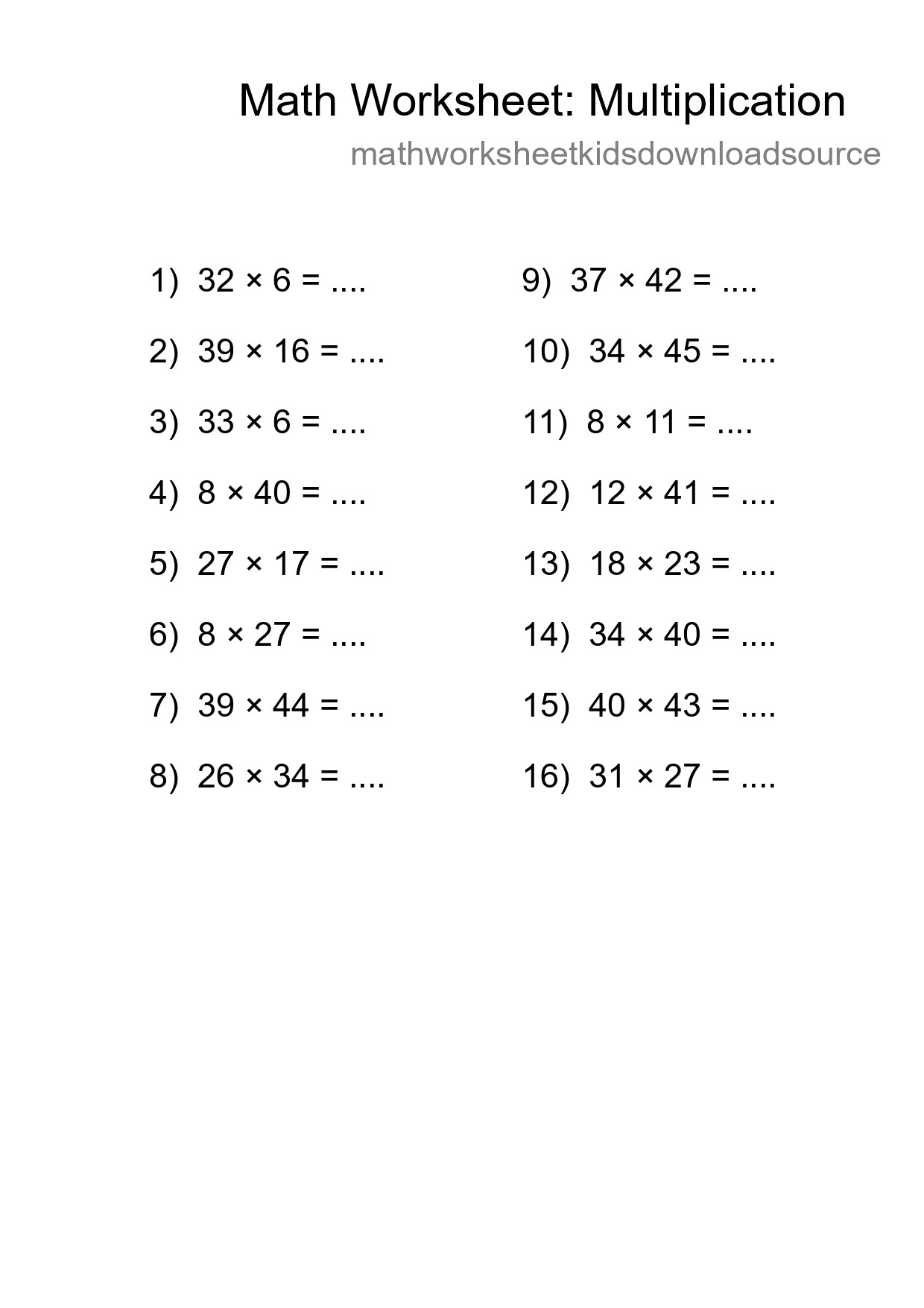 Printable Free 16 Multiplication Math Worksheet For Grade 2 - Part 249