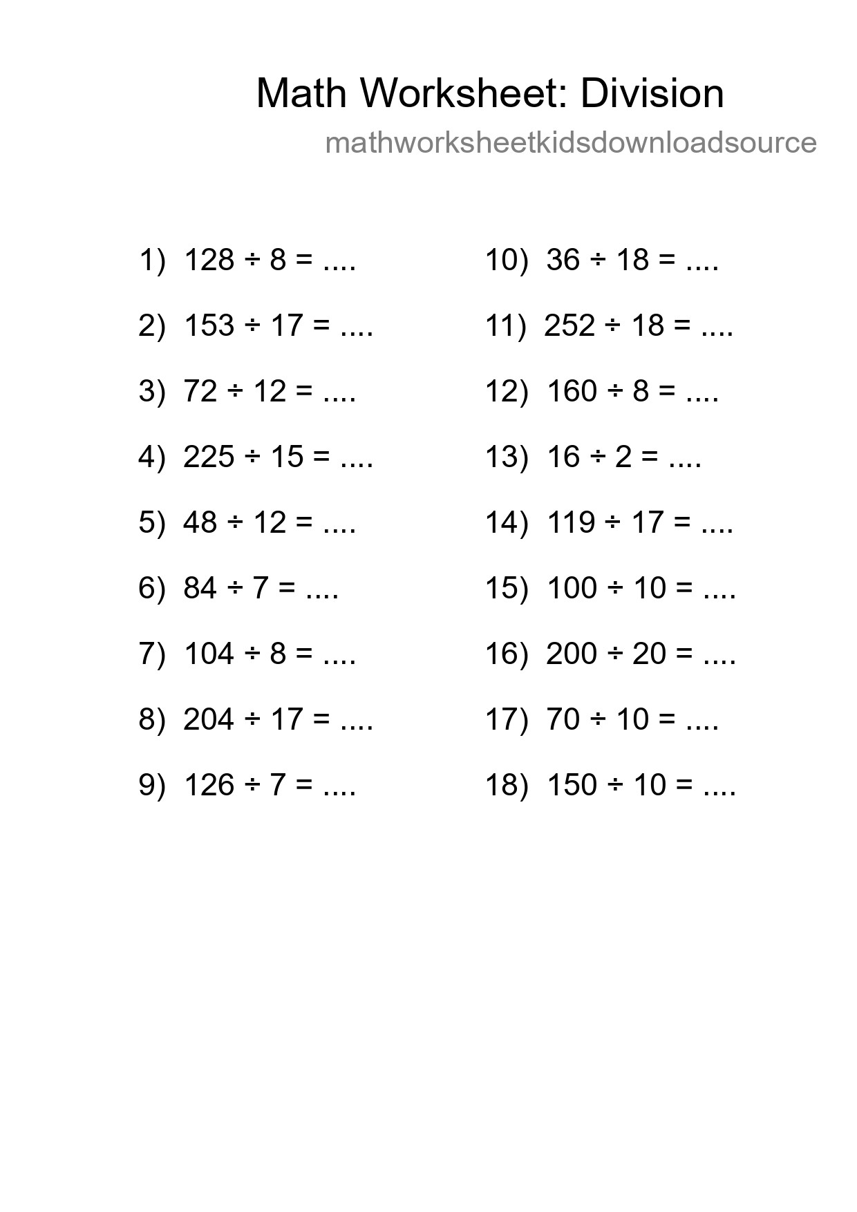 Printable Free 18 Division Math Worksheet For Grade 2 - Part 4
