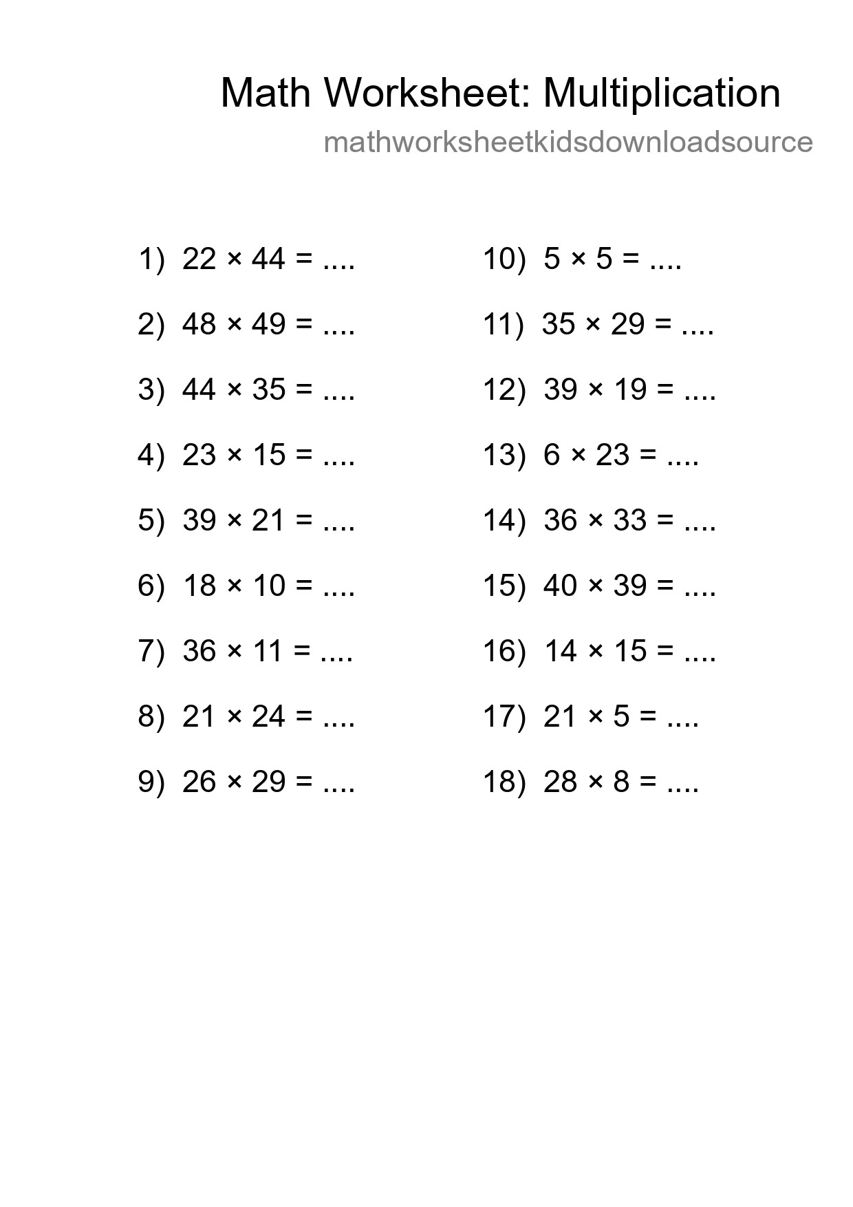 Printable Free 18 Multiplication Math Worksheet For Grade 2 - Part 227