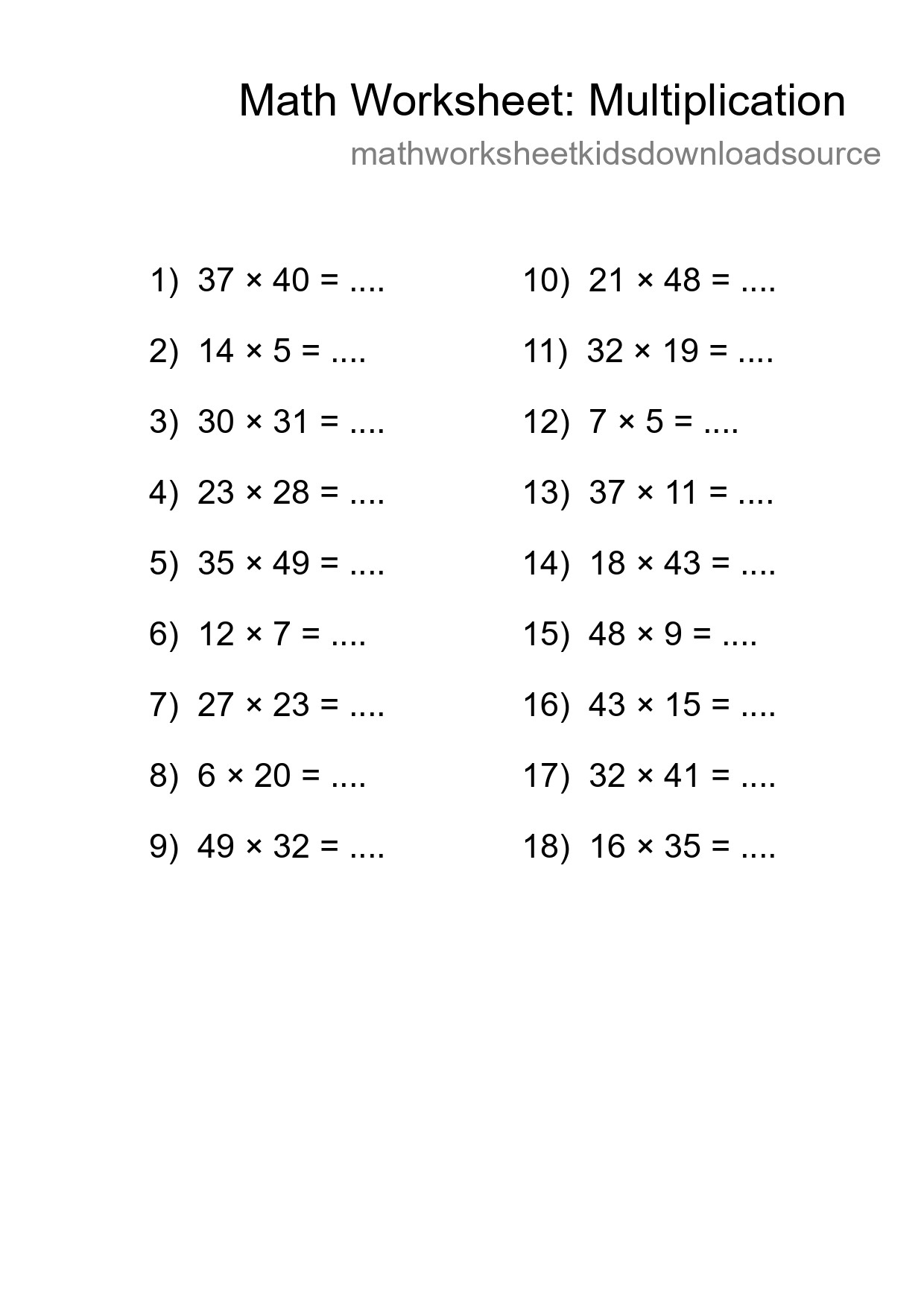 Printable Free 18 Multiplication Math Worksheet For Grade 2 - Part 238