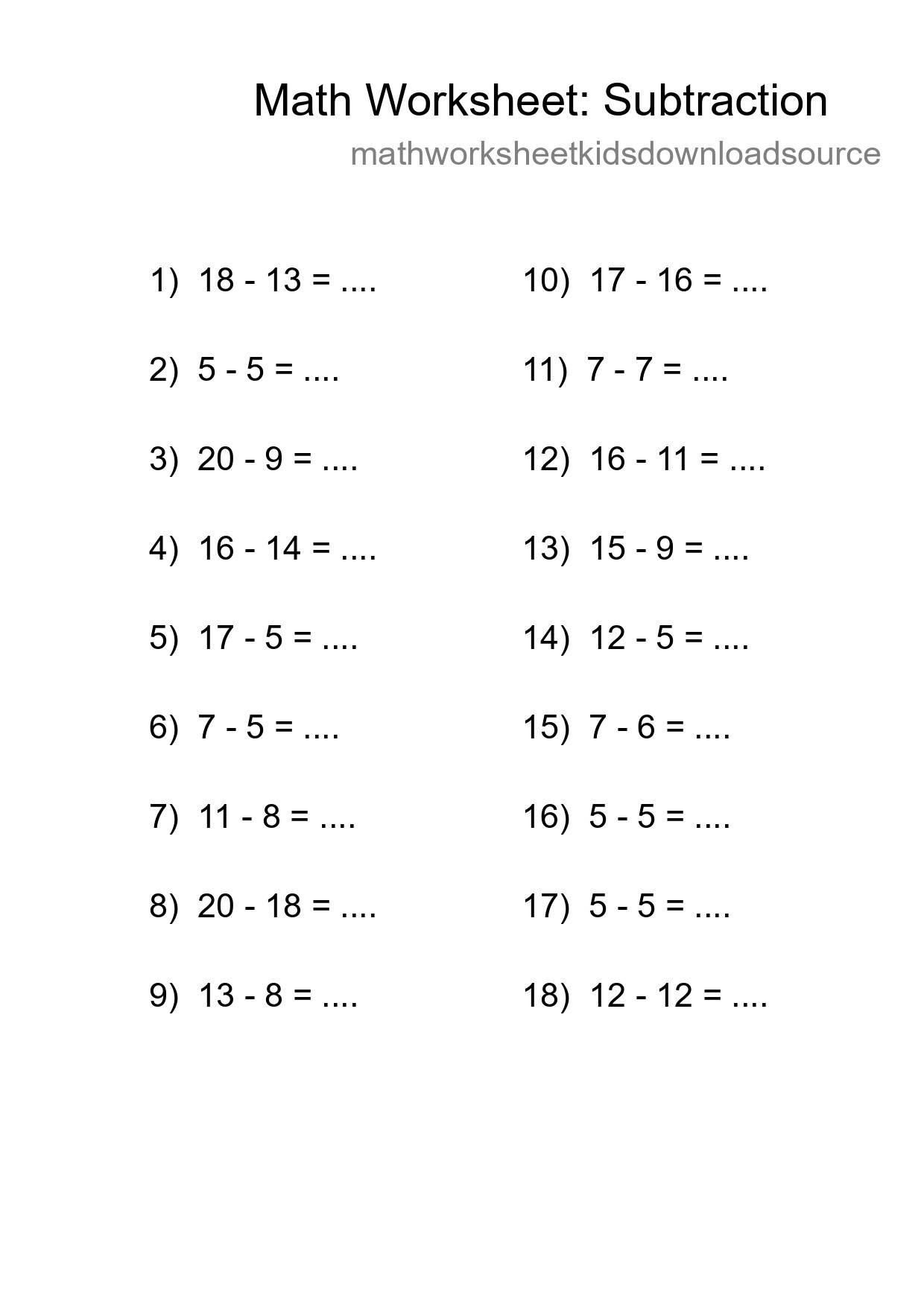 Printable Free 18 Subtraction Math Worksheet For Grade 2 - Part 63
