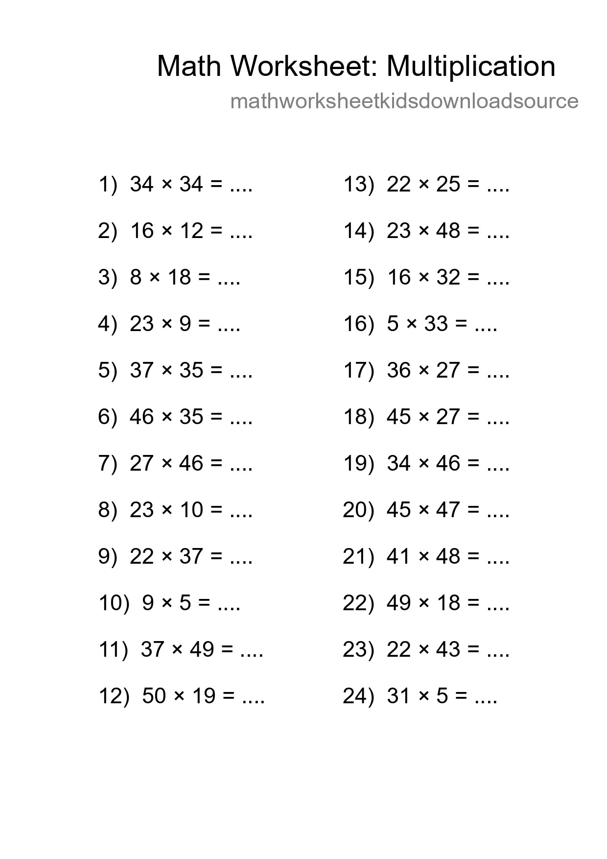 Printable Free 24 Multiplication Math Worksheet For Grade 2 - Part 29