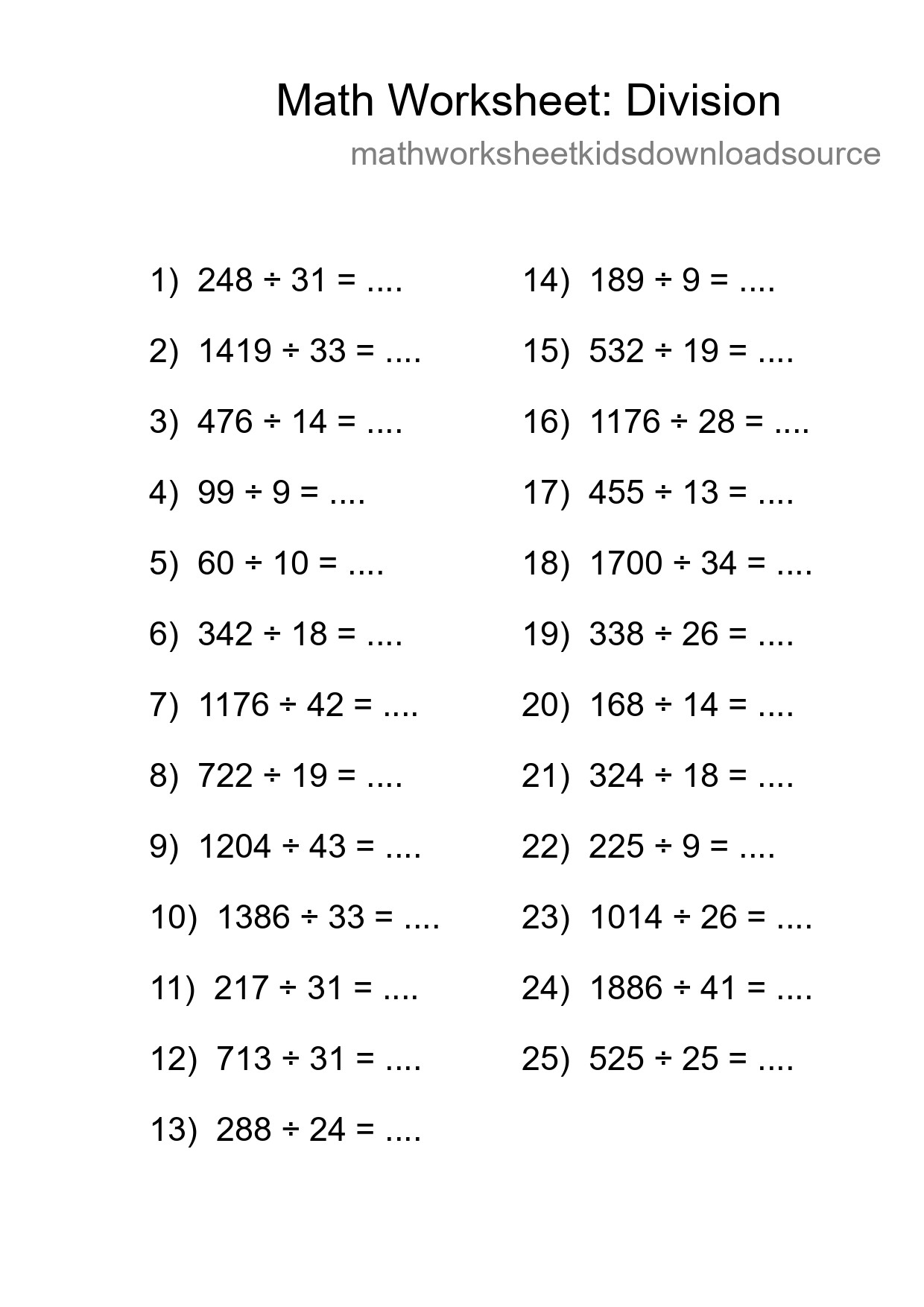 Printable Free 25 Division Math Worksheet For Grade 2 - Part 103