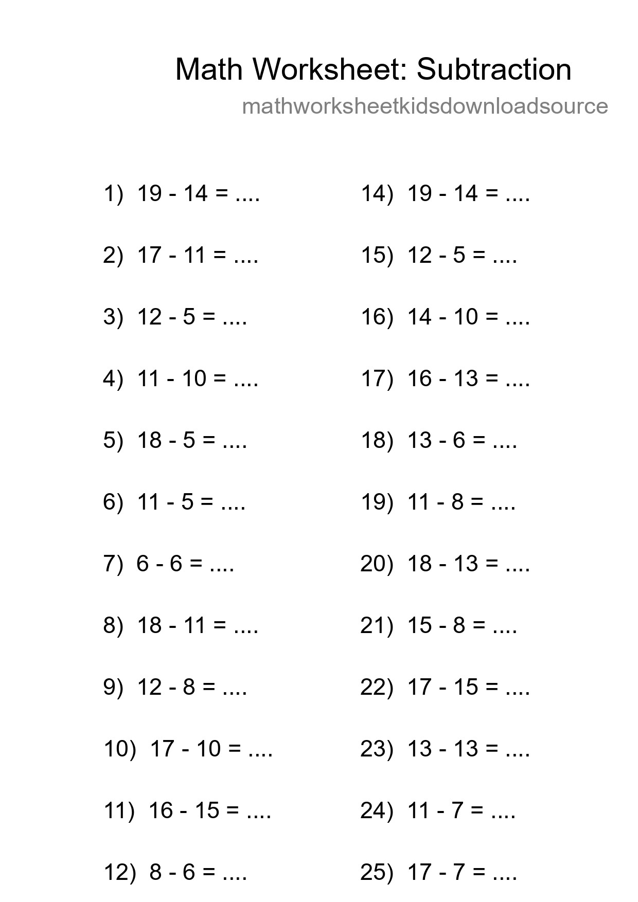 Printable Free 26 Subtraction Math Worksheet For Grade 2 - Part 184