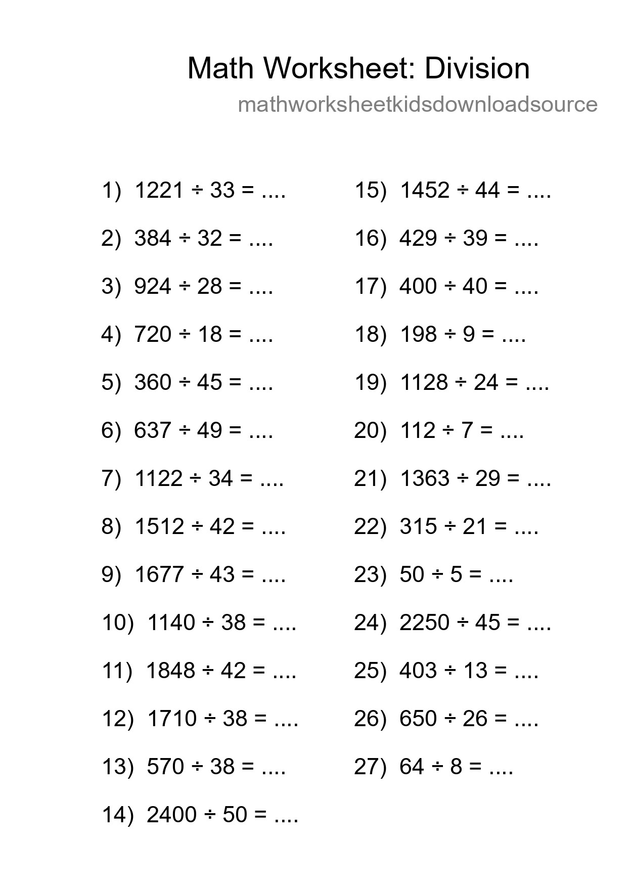 Printable Free 27 Division Math Worksheet For Grade 2 - Part 235